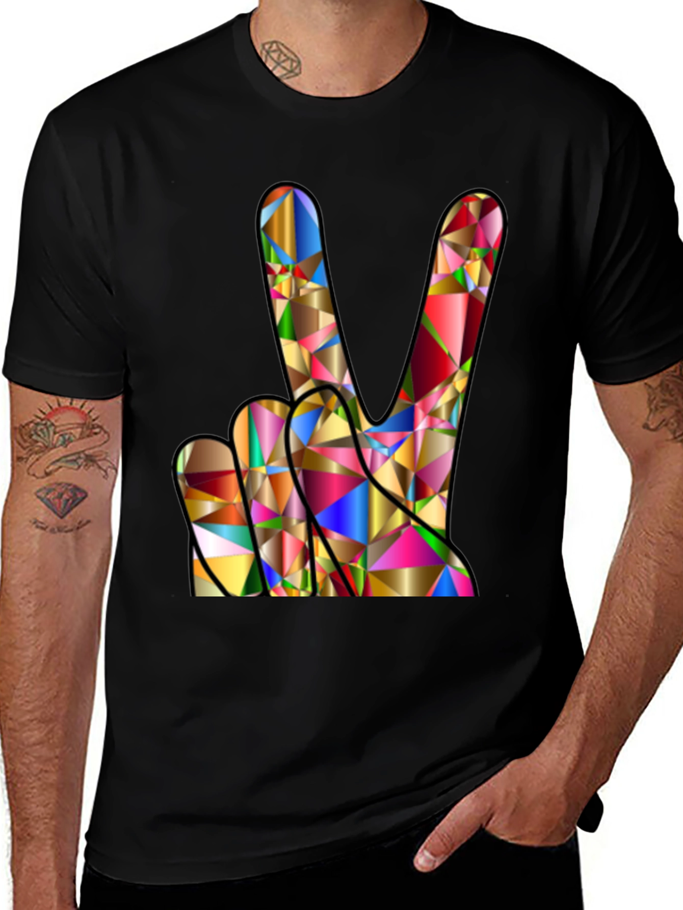 Variant 27 of Peace Sign Graphic Black T-Shirt - Colorful Mosaic