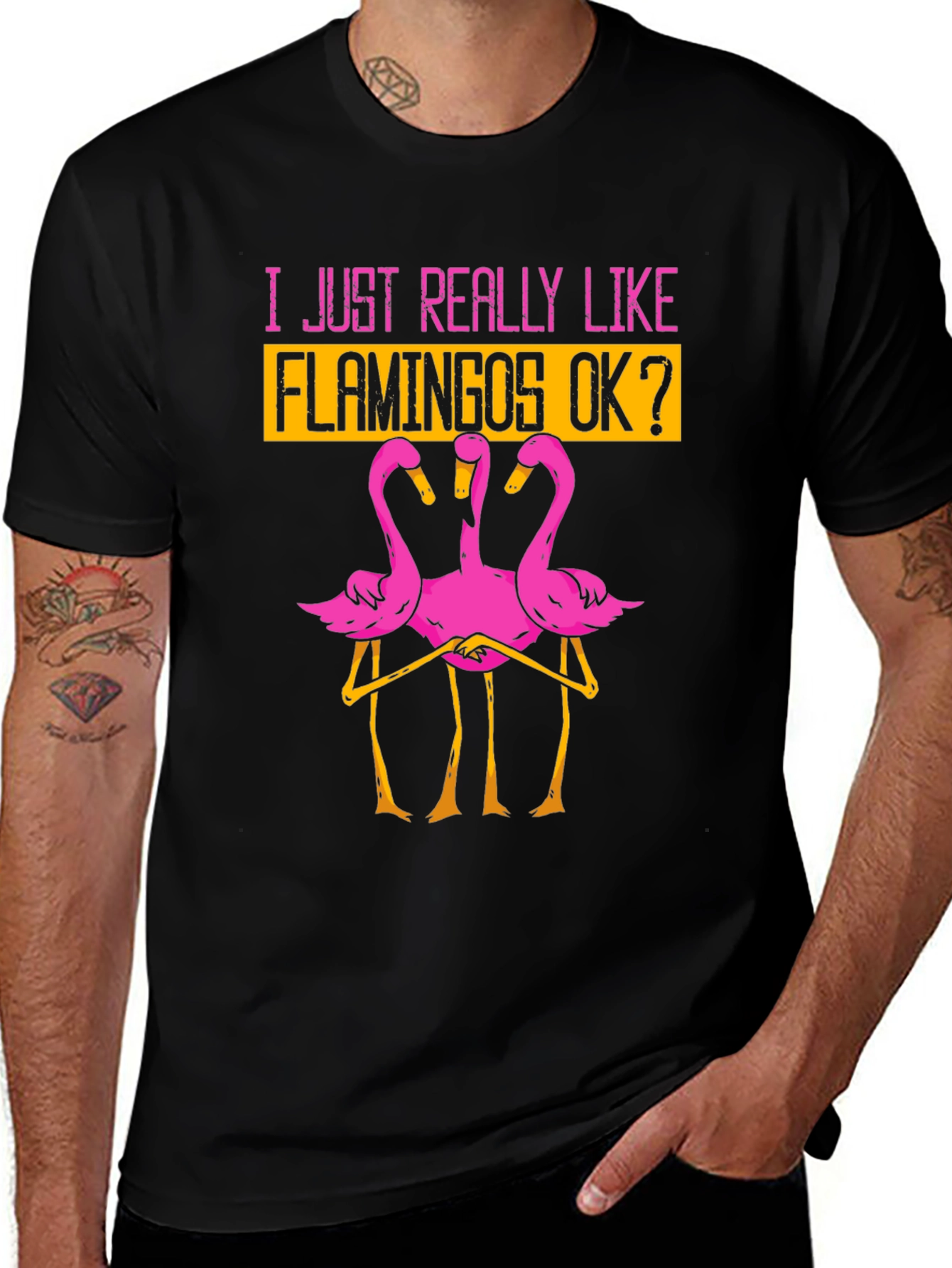 Variant 27 of Funny Flamingo Graphic T-Shirt - I Just Really Like Flamingos OK?
