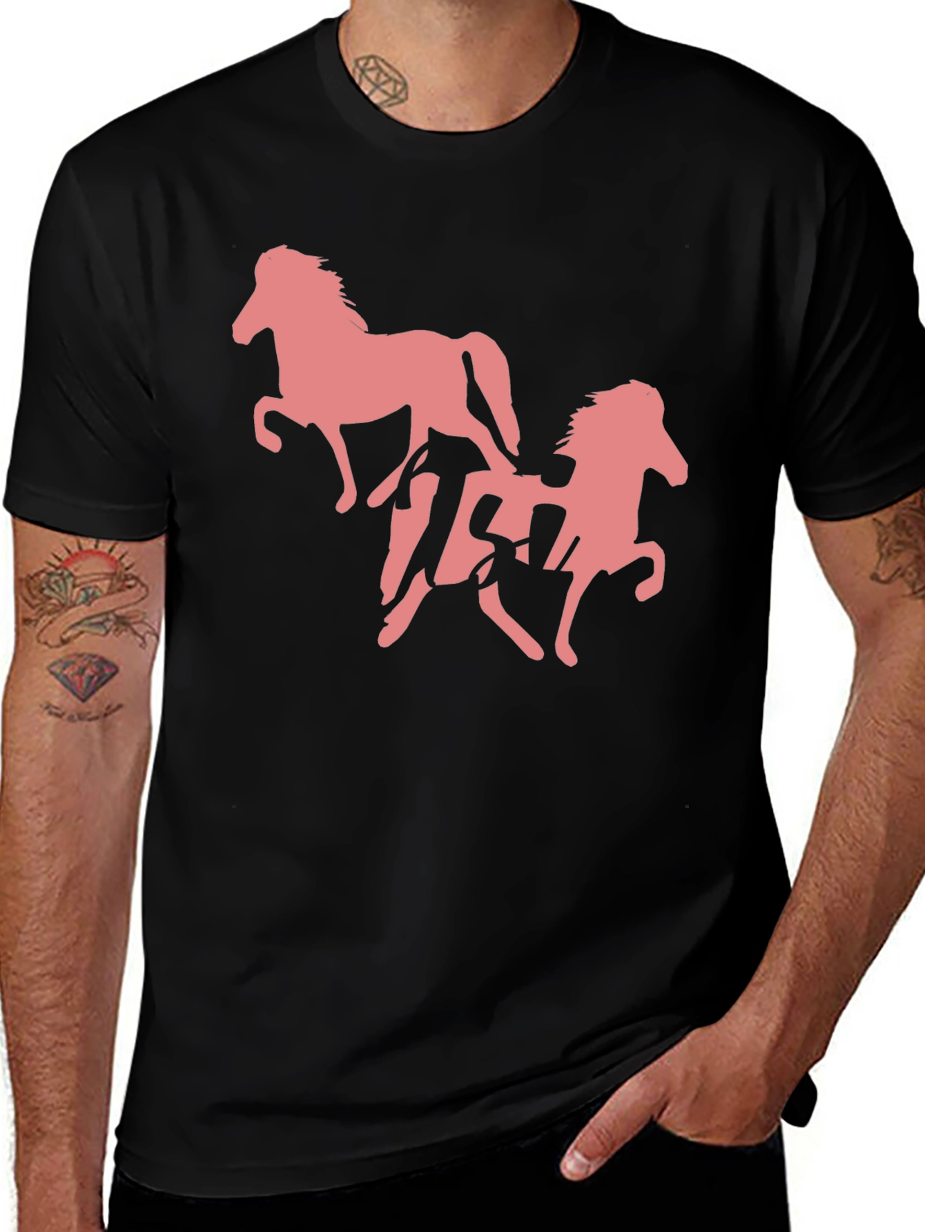 Variant 6 of Black T-Shirt with Pink Horse Design