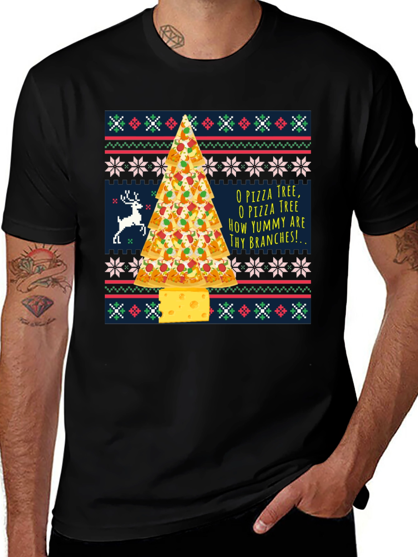 Variant 8 of Pizza Christmas Tree Ugly Holiday Graphic T-Shirt