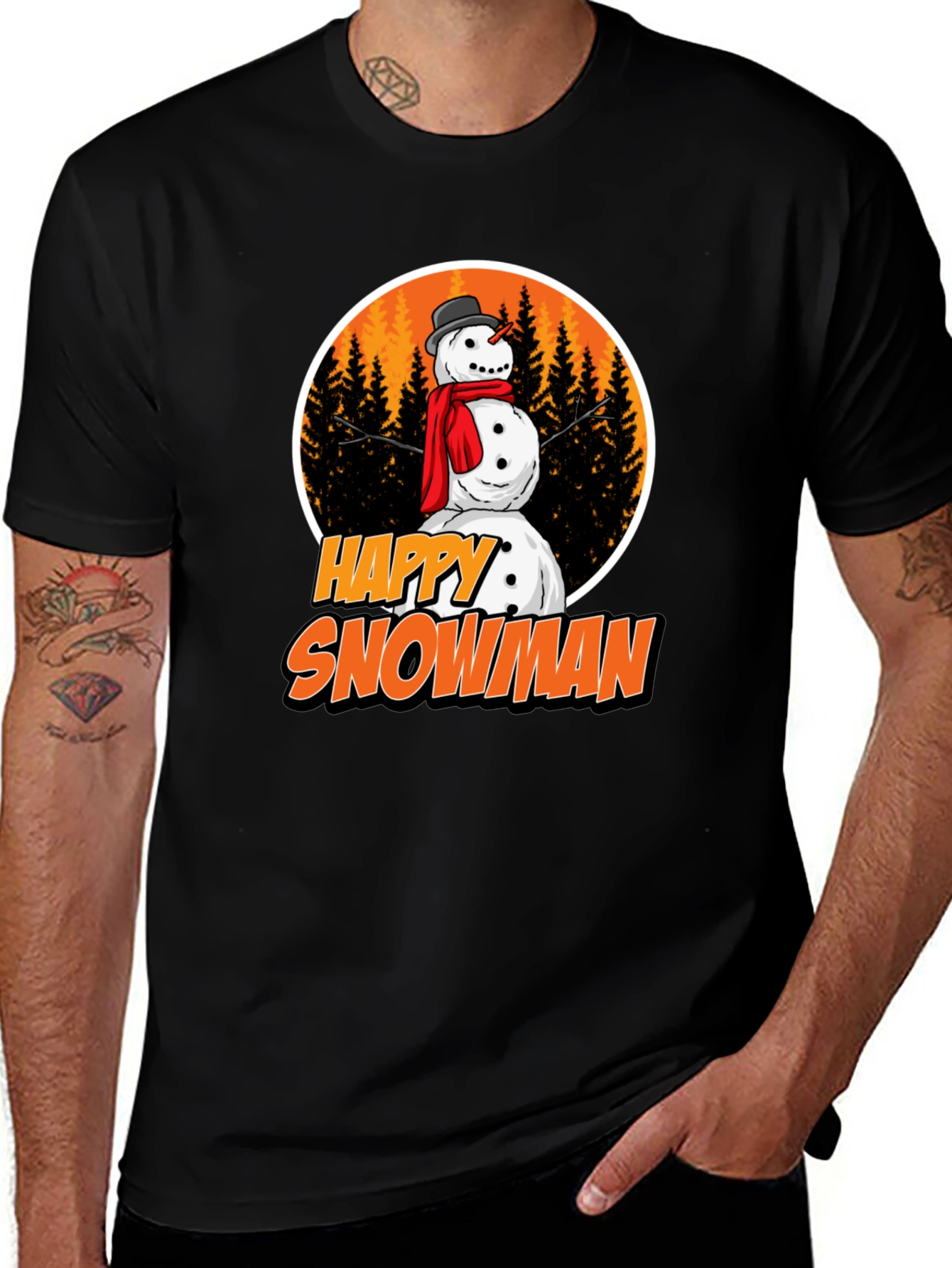 Variant 23 of Happy Snowman Graphic Tee - Festive Winter Apparel