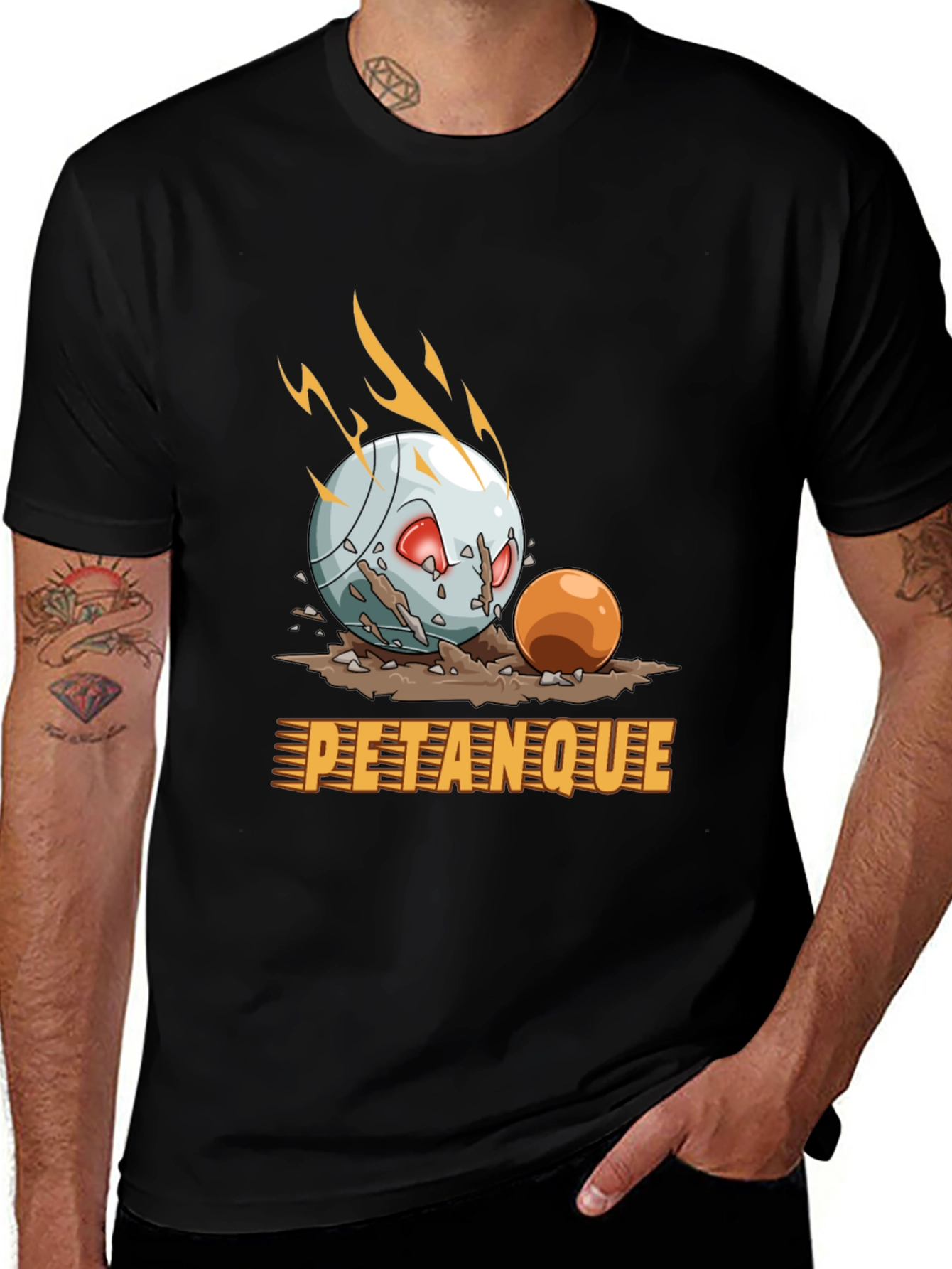 Variant 10 of Petanque Cartoon Graphic Tee - Black Cotton T-Shirt