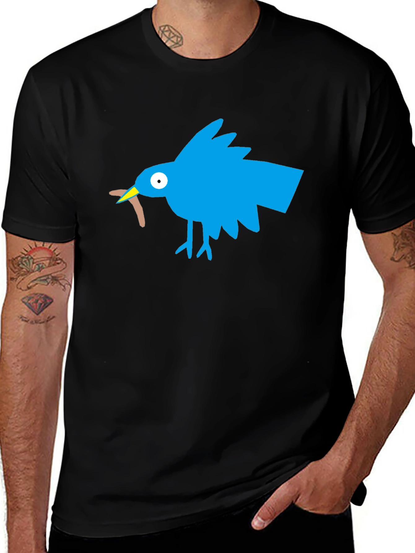 Novelty Bird Graphic Black T-Shirt