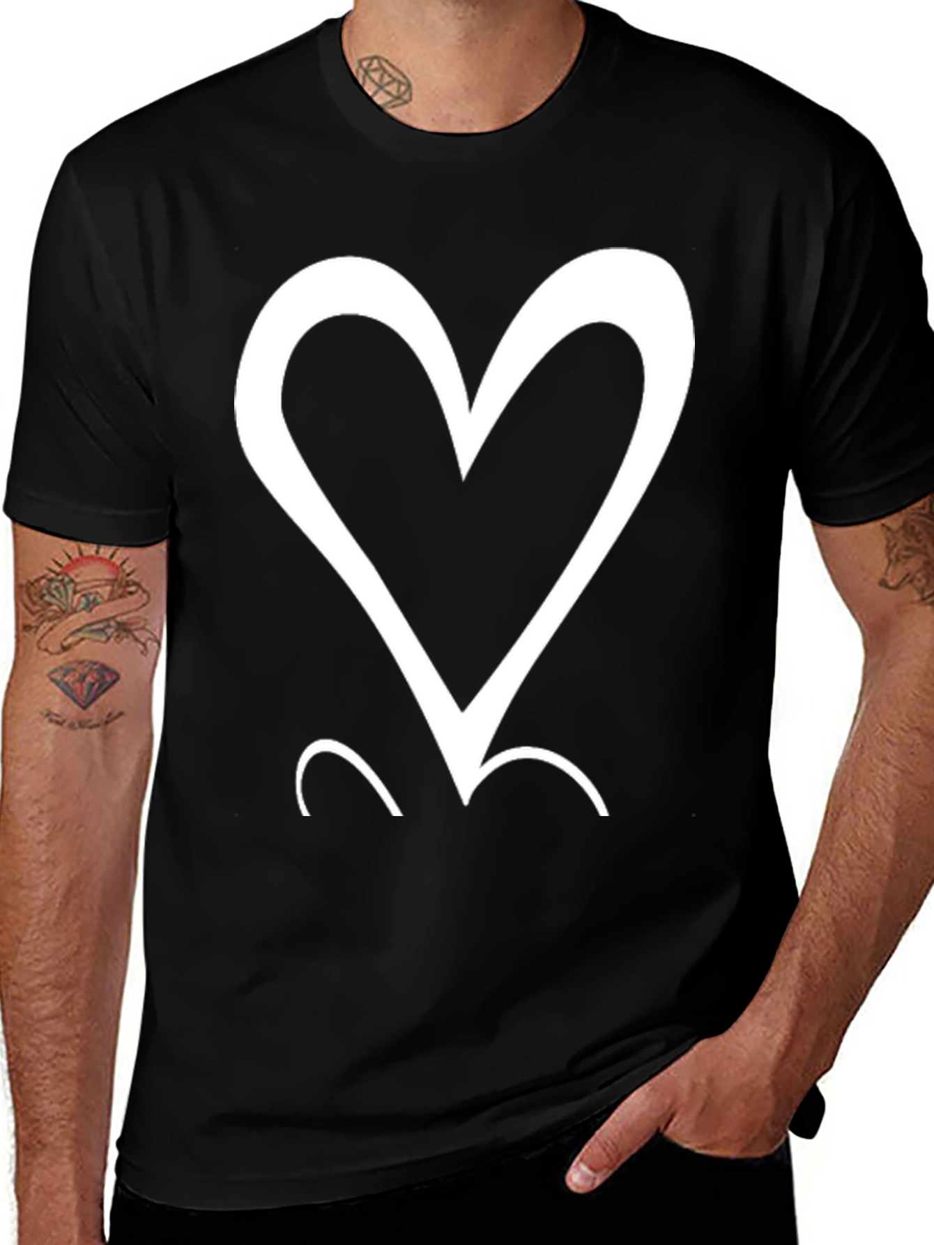 Variant 9 of Heart Graphic Tee - Men's Casual Black T-Shirt