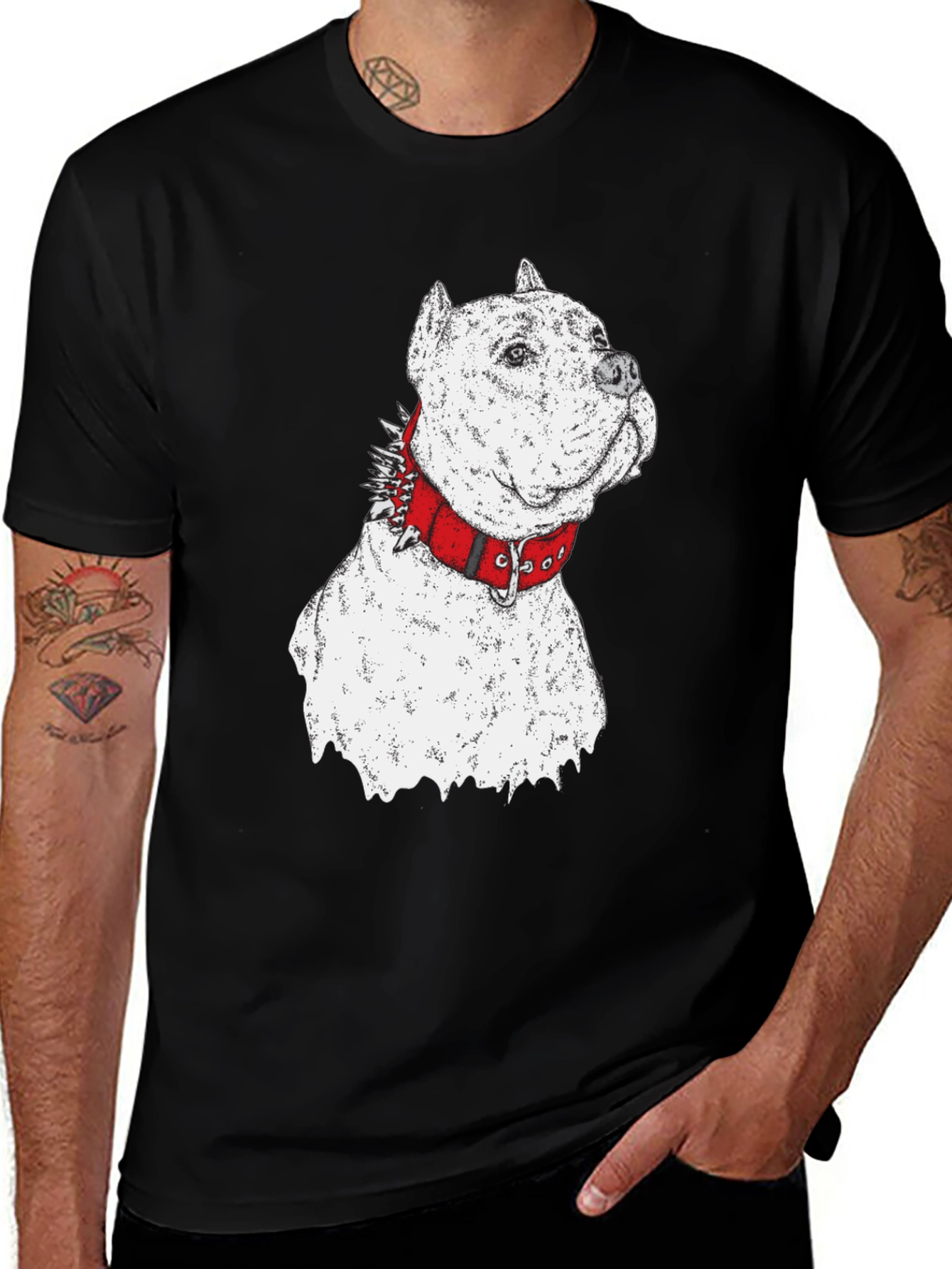 Variant 28 of Dog Graphic Tee - Pitbull with Spiked Collar