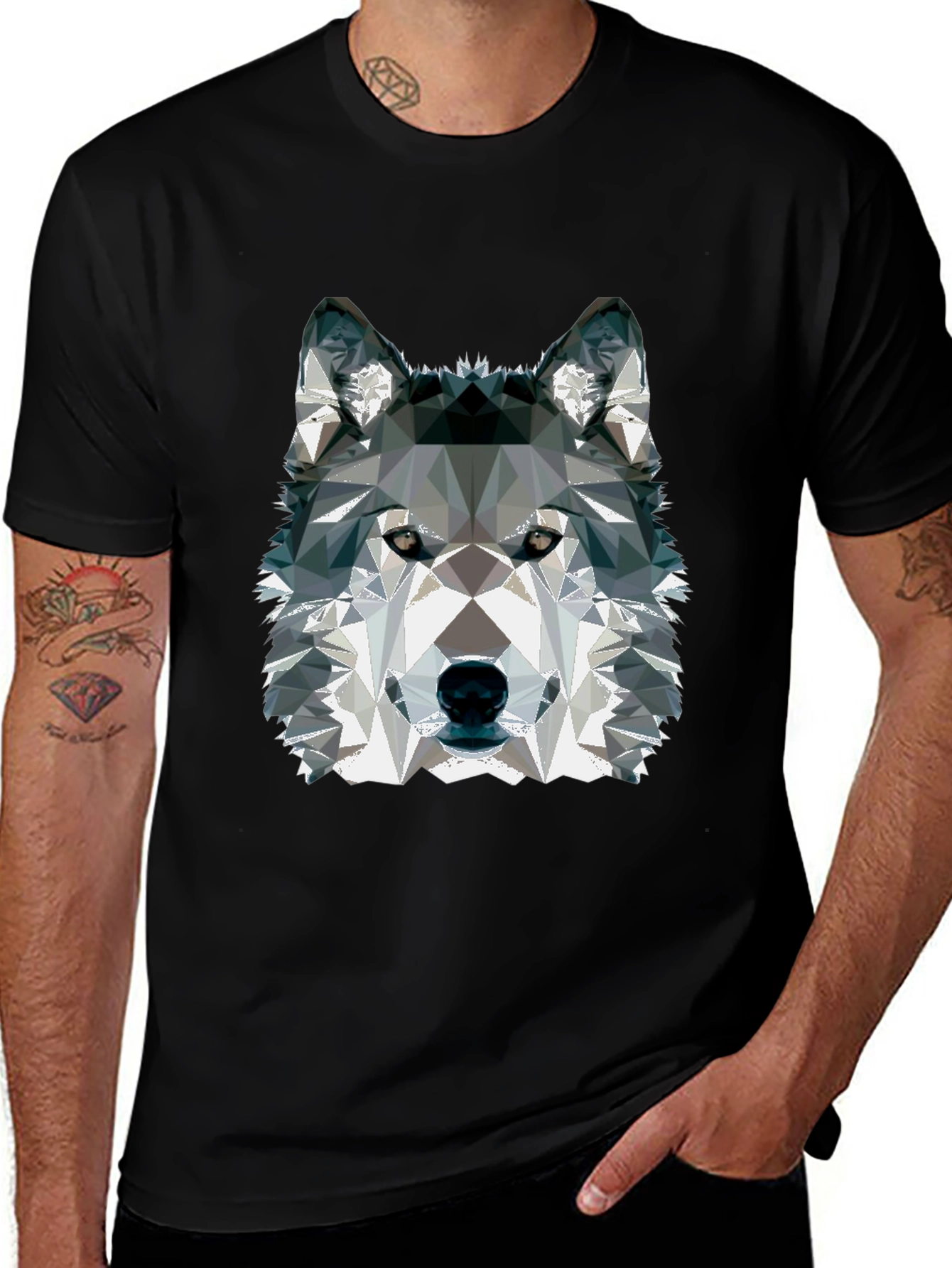 Variant 18 of Geometric Wolf Head Graphic Tee - Black T-Shirt