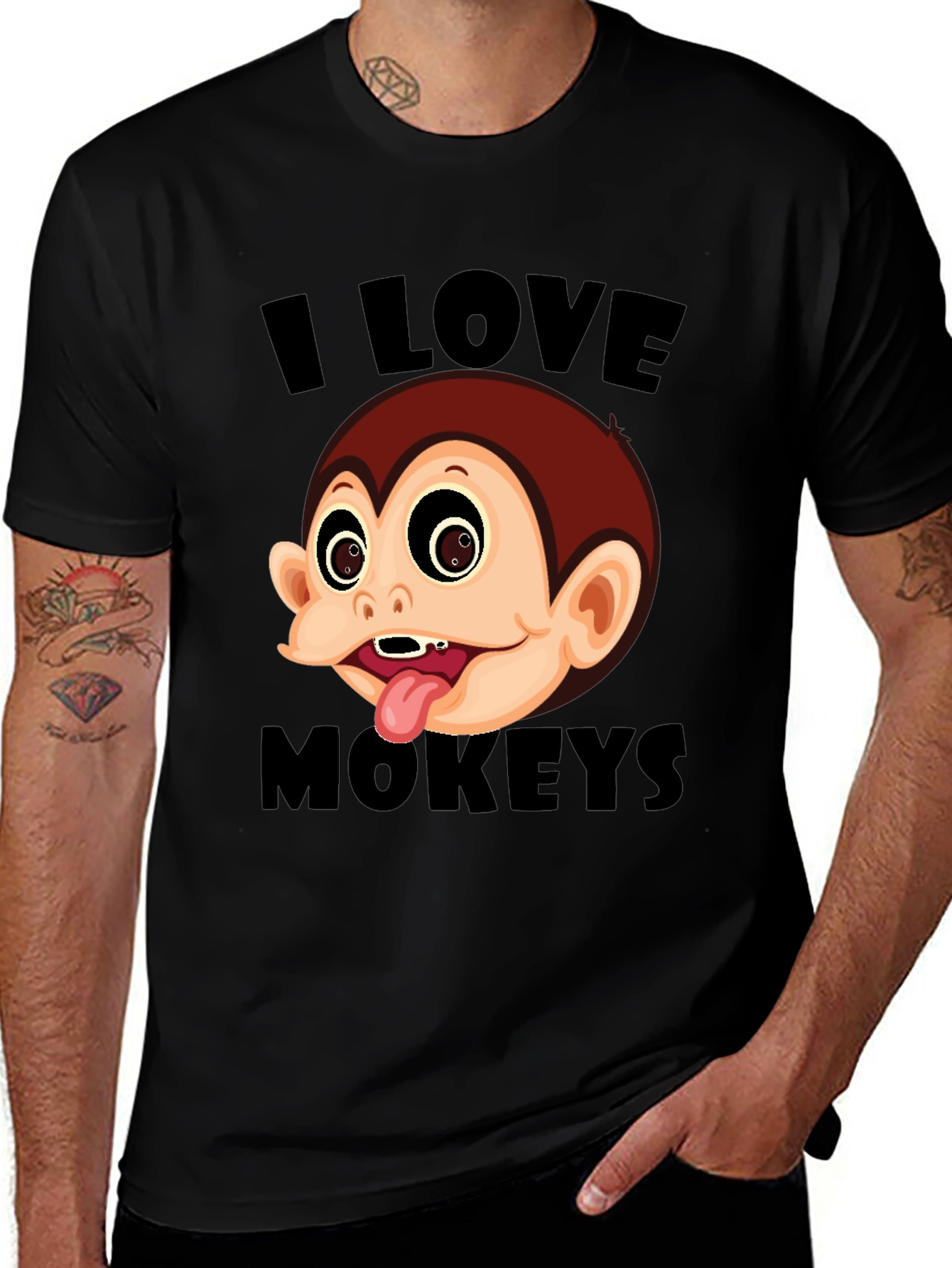 Variant 24 of I Love Monkeys Graphic Tee - Black Cotton Blend