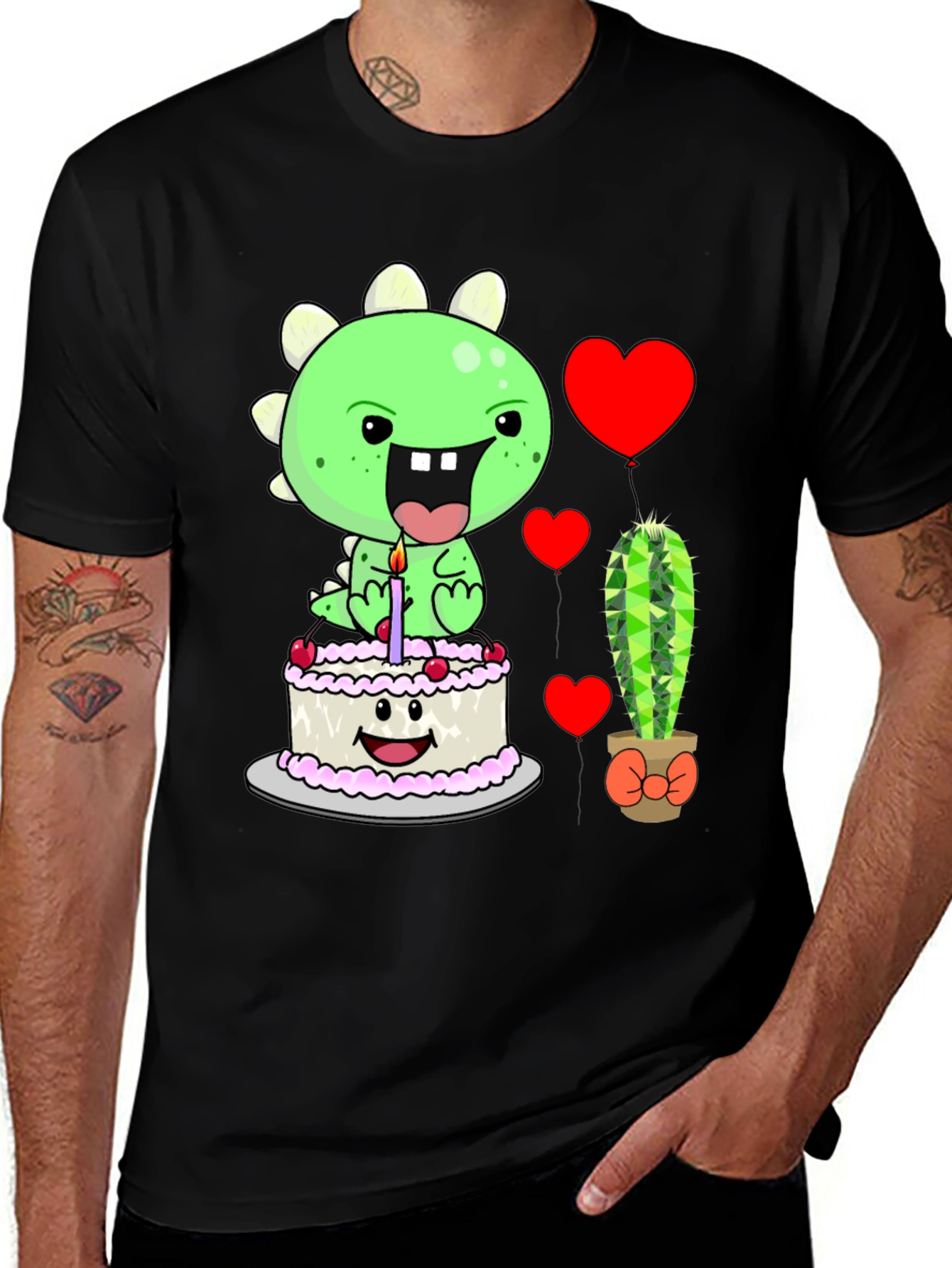 Variant 8 of Dino Birthday Tee: Cake & Cactus Fun!