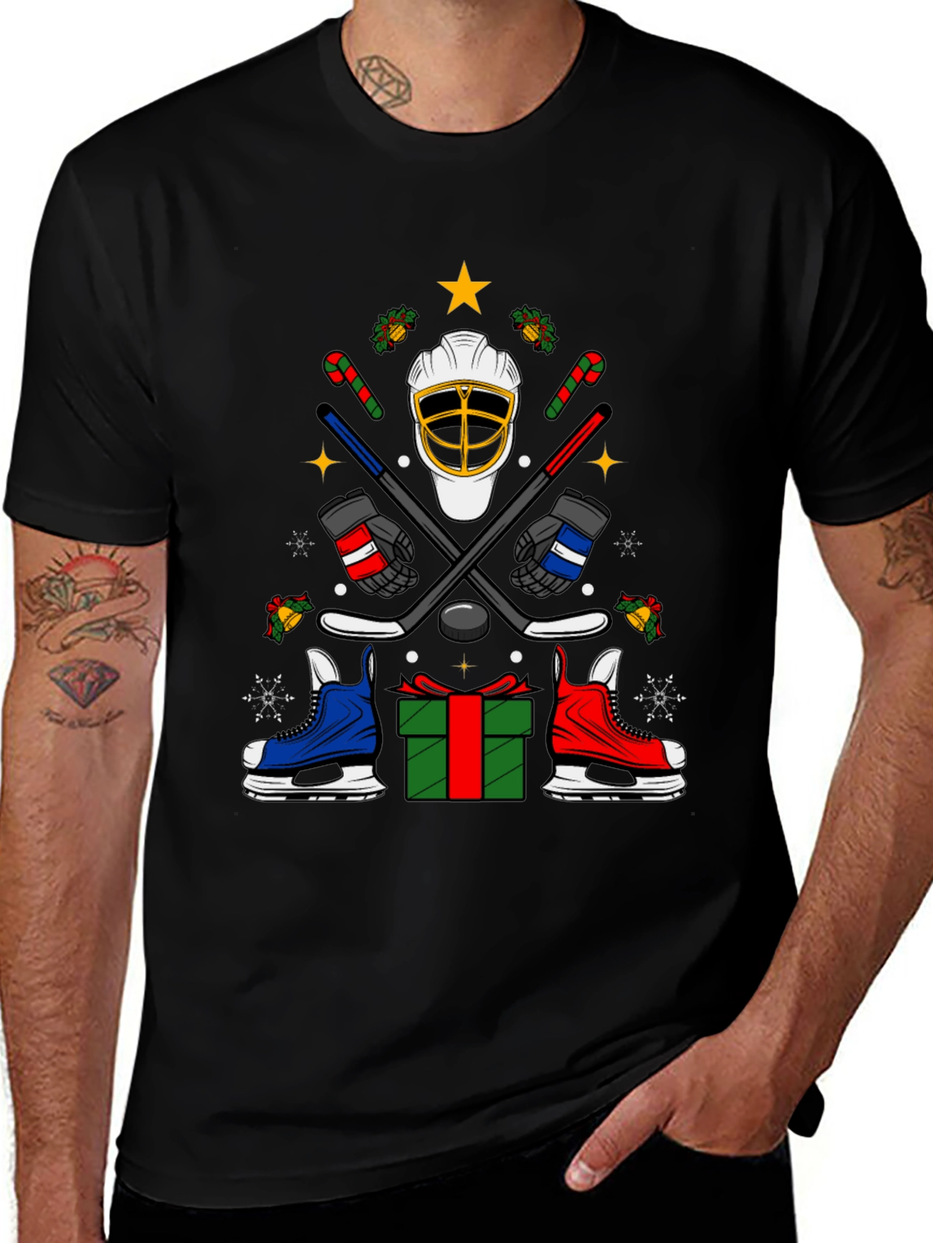 Variant 26 of Festive Hockey T-Shirt - Holiday Sports Apparel