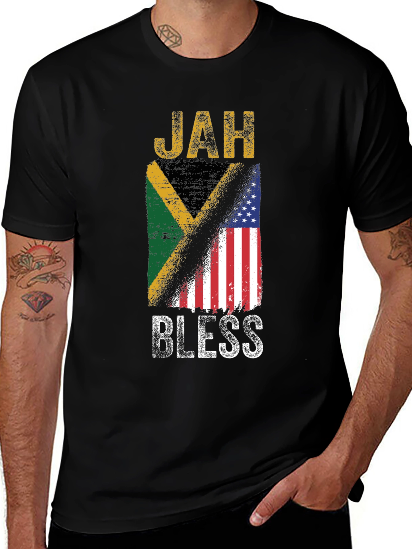 Jah Bless Jamaica USA Flag T-Shirt