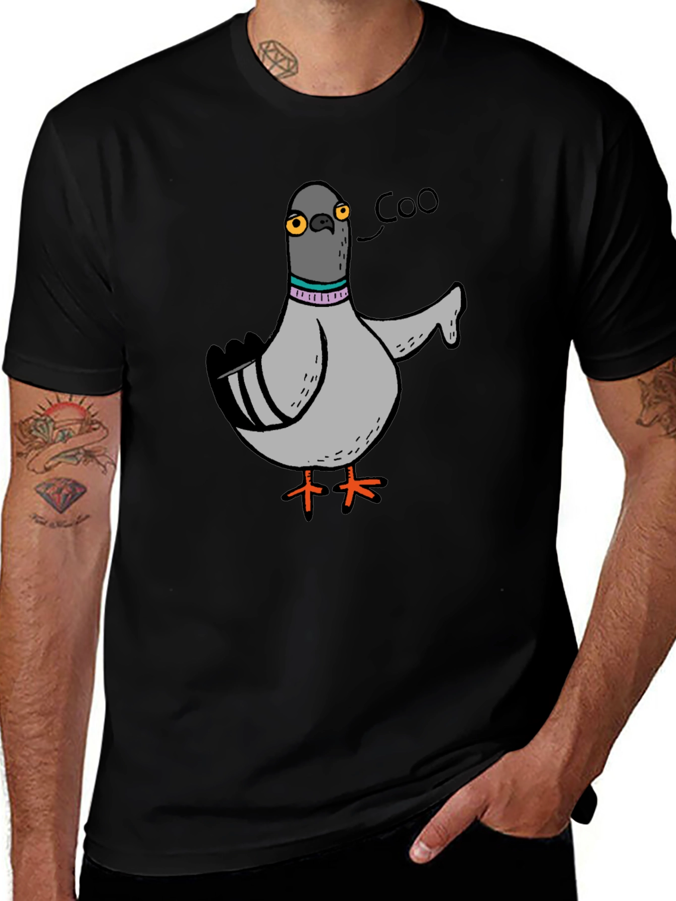 Variant 30 of Cartoon Pigeon Coo T-Shirt - Black