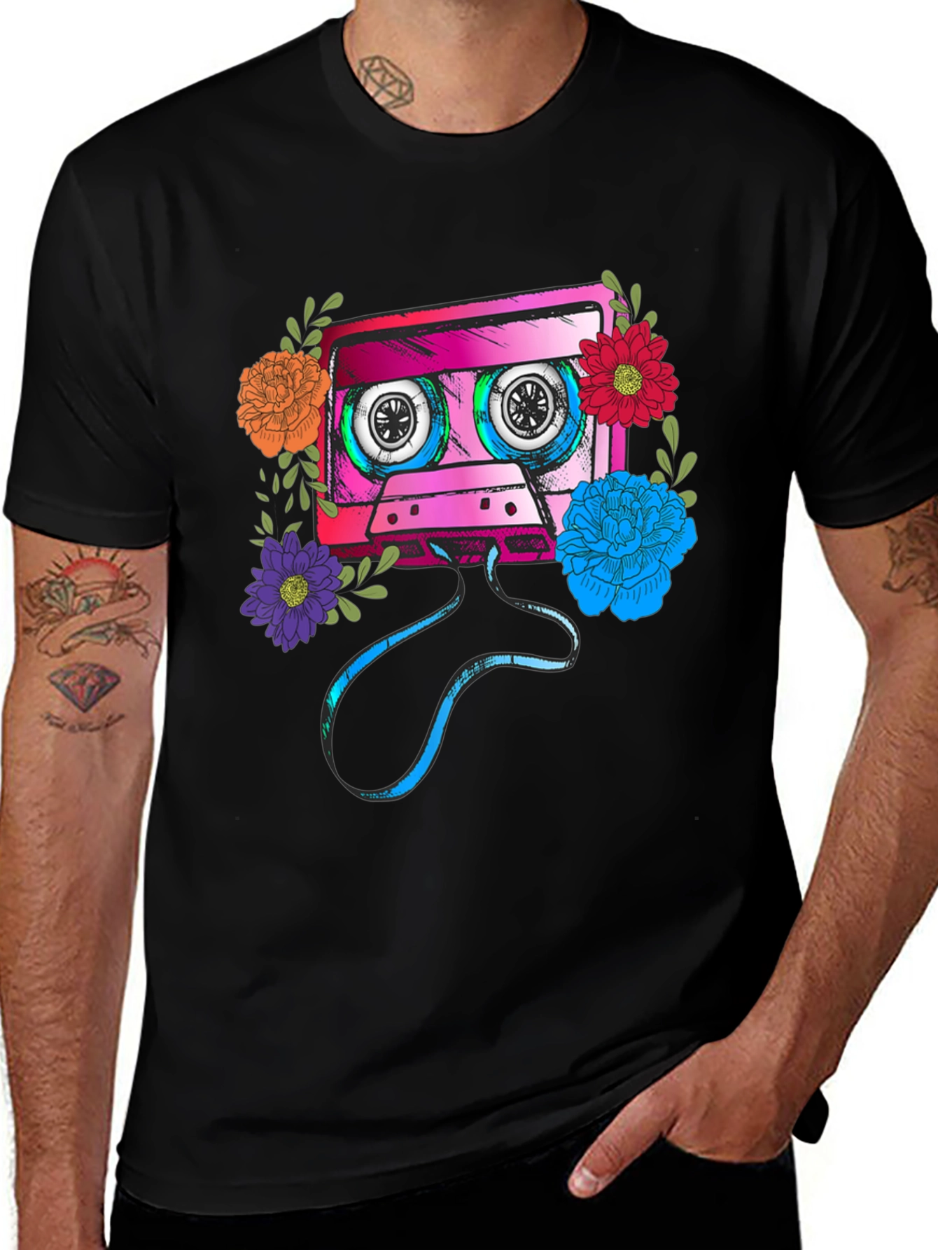 Variant 12 of Retro Cassette Tape Floral Graphic T-Shirt