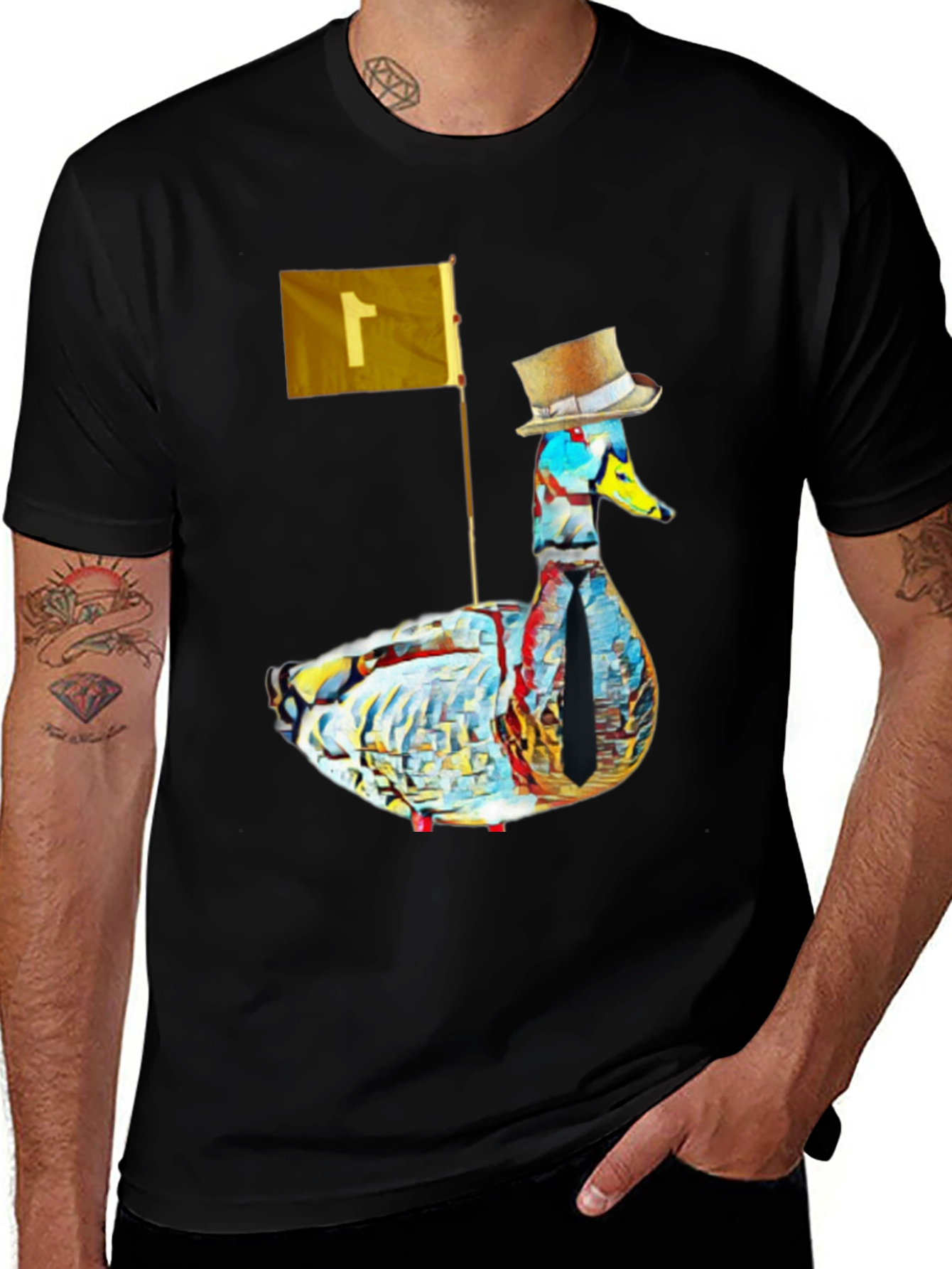 Variant 7 of Duck with Top Hat Graphic Tee - Stylish Men's Black T-Shirt