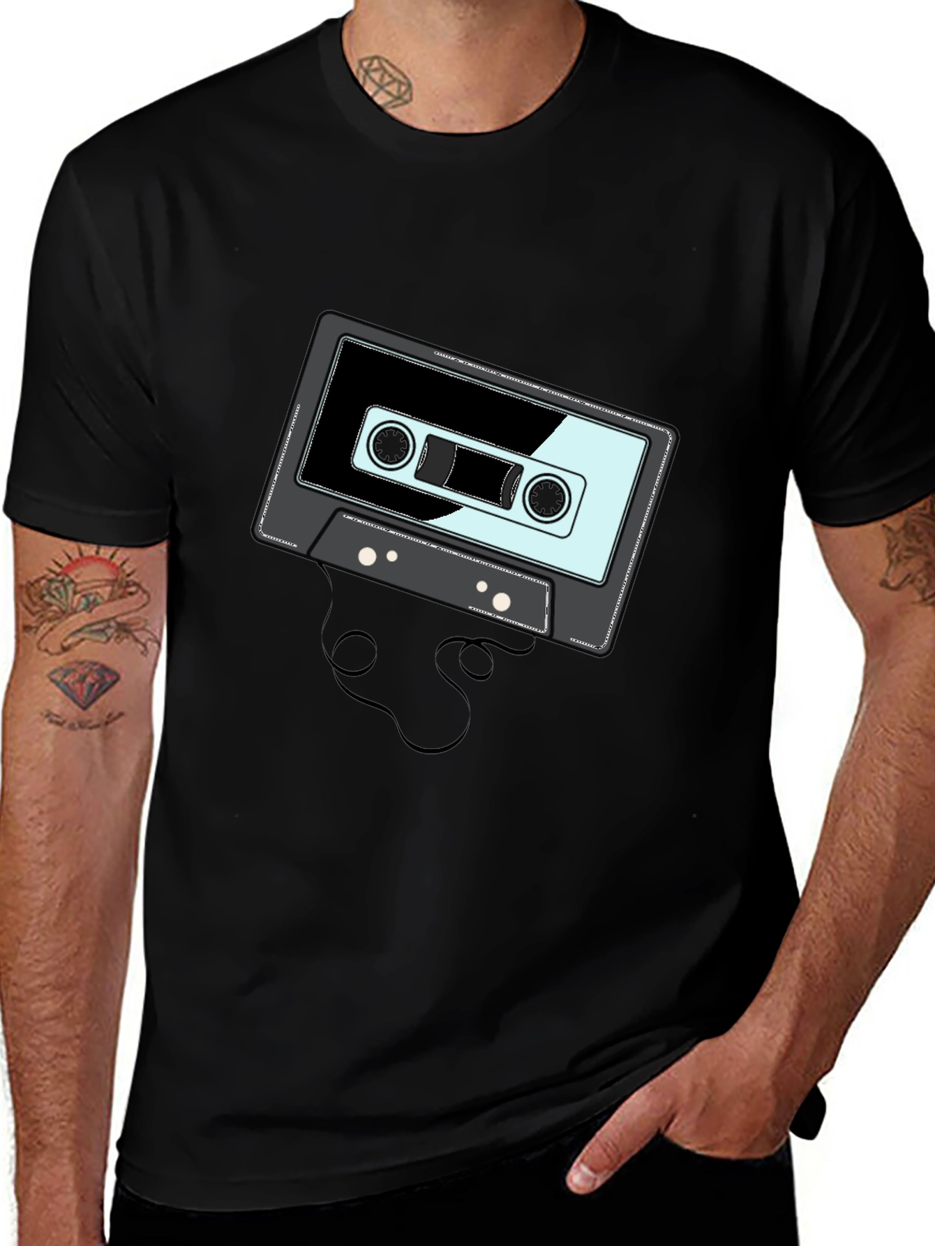 Variant 14 of Retro Cassette Tape Graphic Black T-Shirt