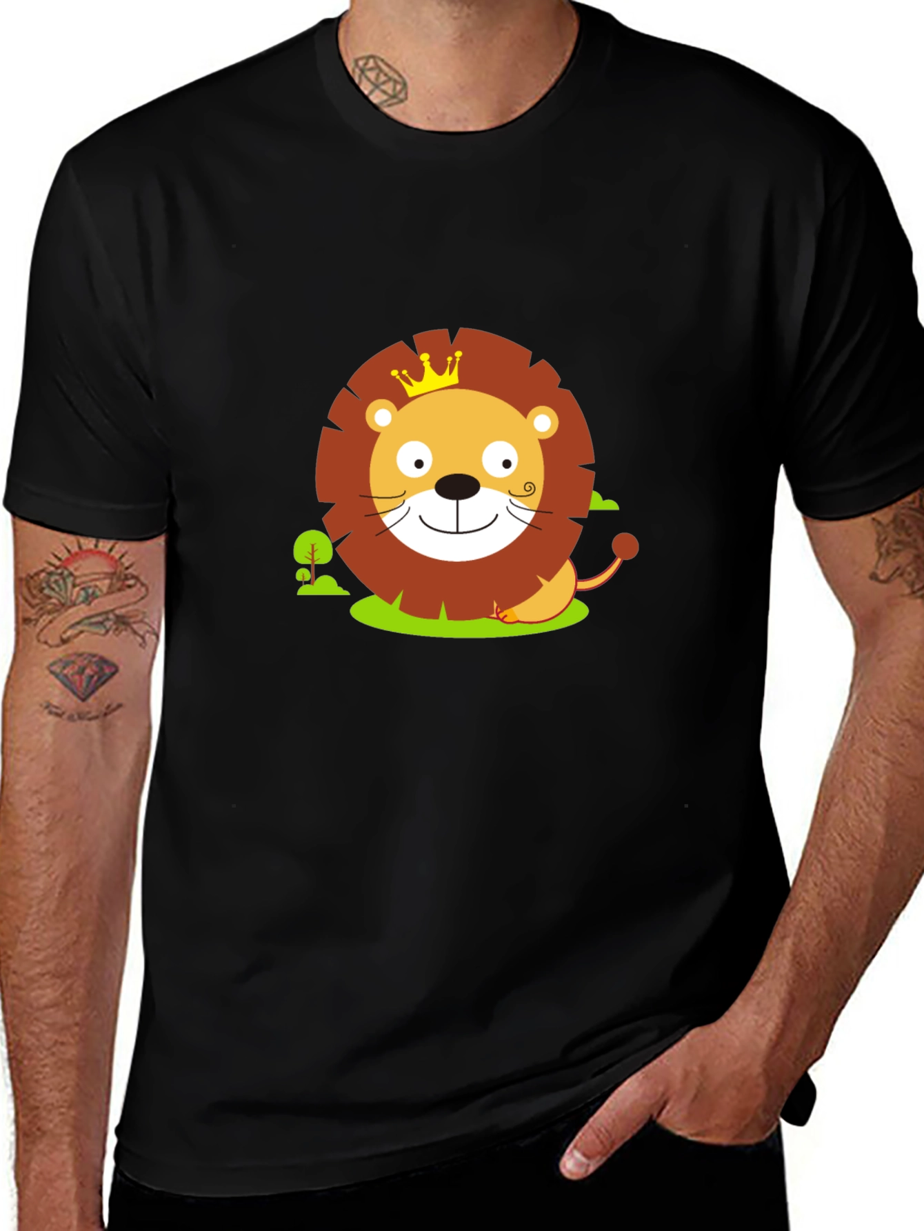 Variant 8 of Cute Lion King Graphic Tee - Black Cotton Shirt