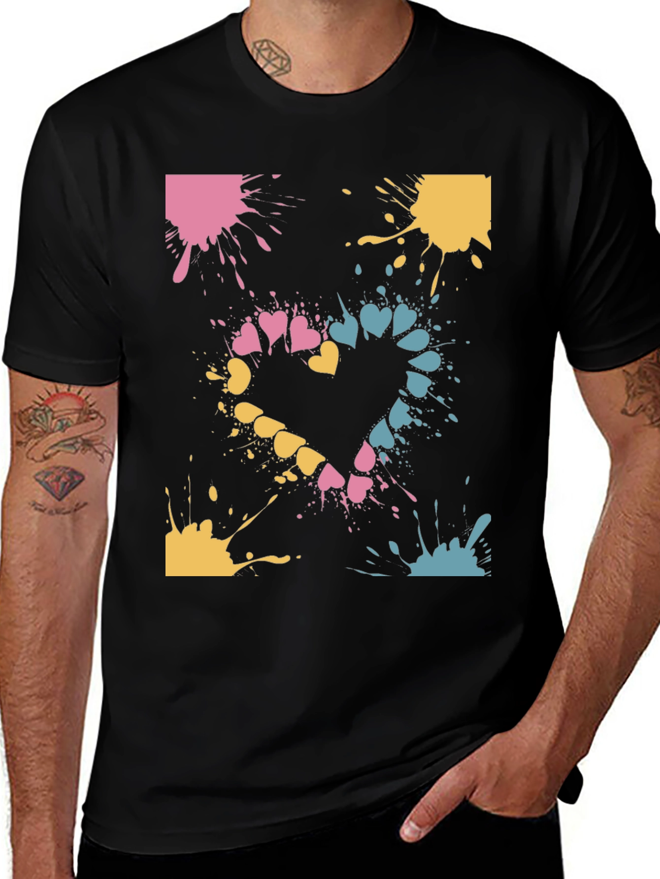 Variant 3 of Heart Splash Graphic Tee - Casual Black T-Shirt