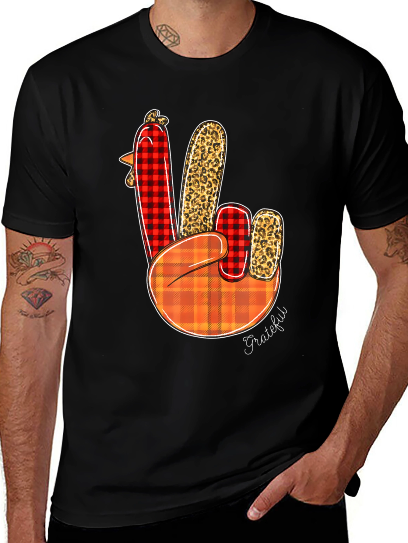Variant 4 of Thanksgiving Grateful Turkey Peace Sign T-Shirt