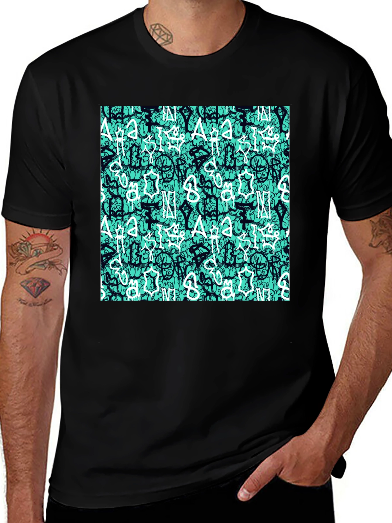 Variant 28 of Abstract Print Black T-Shirt