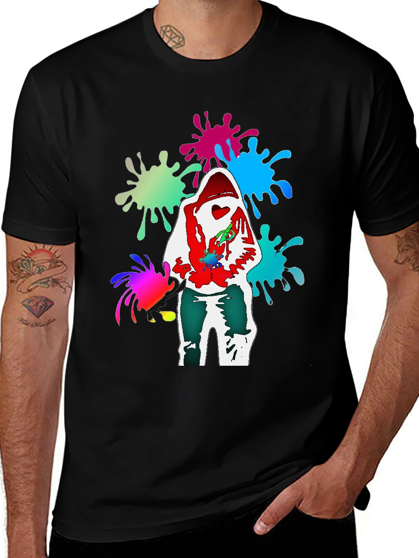 Variant 20 of Colorful Splatter Graphic Black T-Shirt