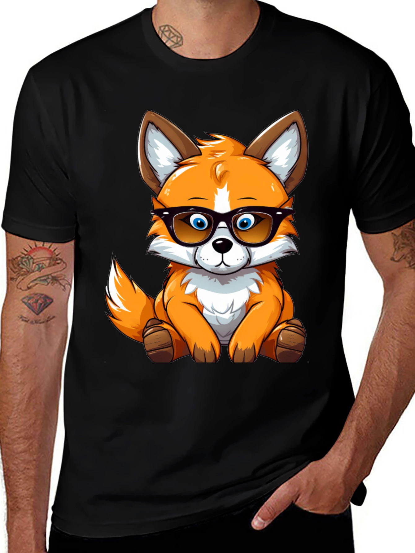 Variant 30 of Cute Fox Graphic Tee - Black Unisex T-Shirt