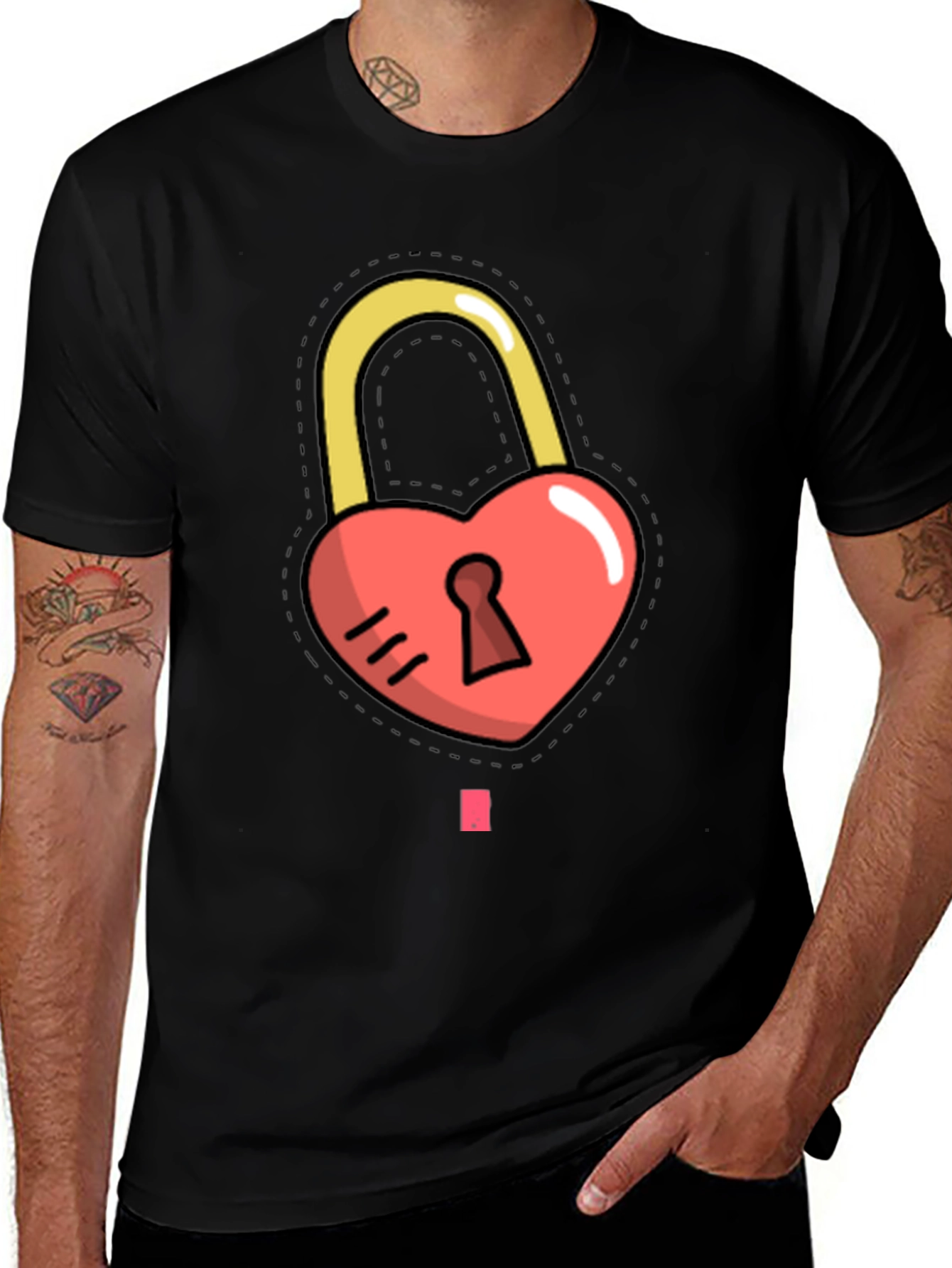 Variant 21 of Heart Padlock Graphic Tee - Stylish Black T-Shirt