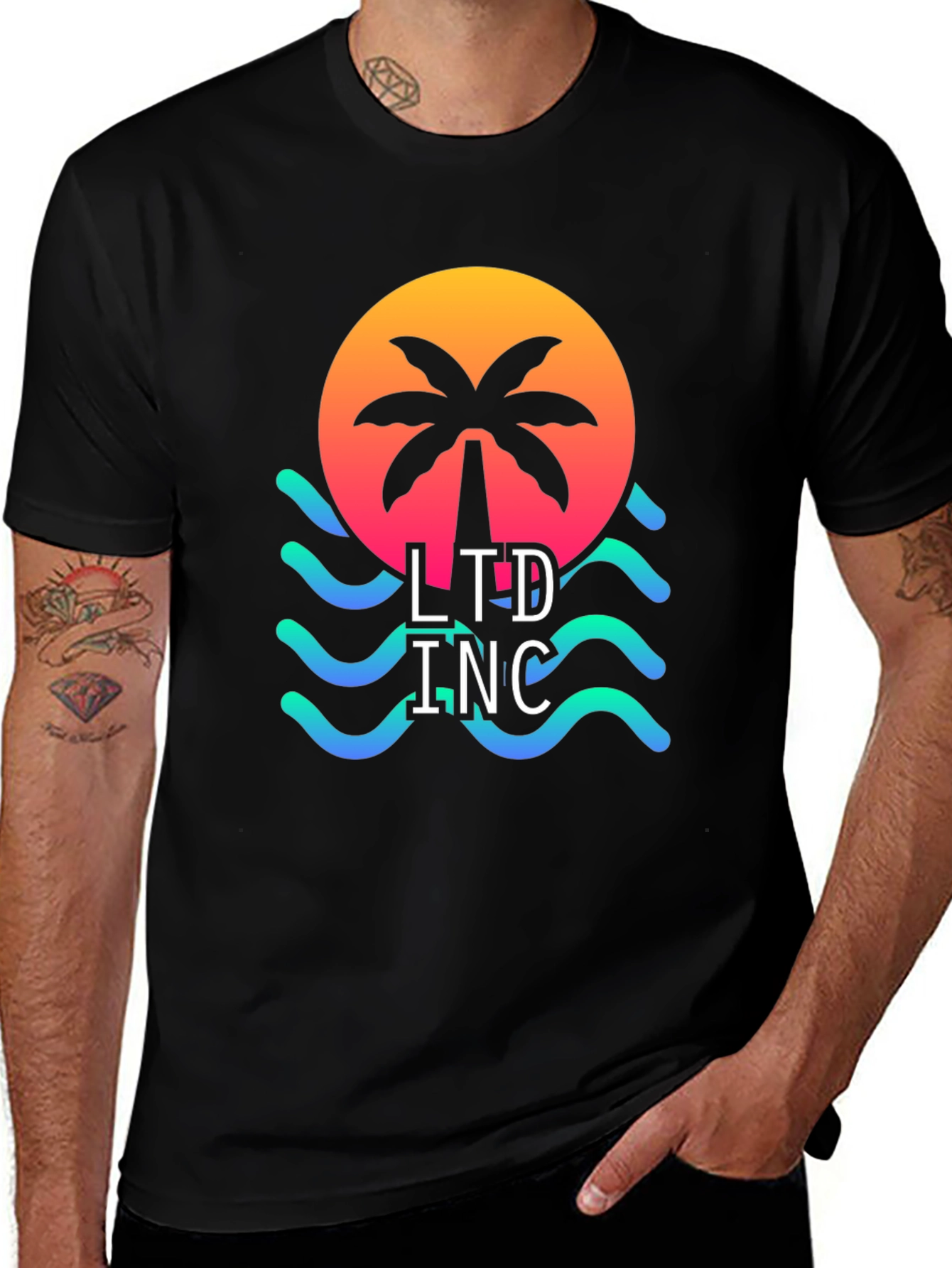Tropical LTD INC Black T-Shirt - Palm Tree & Sunset