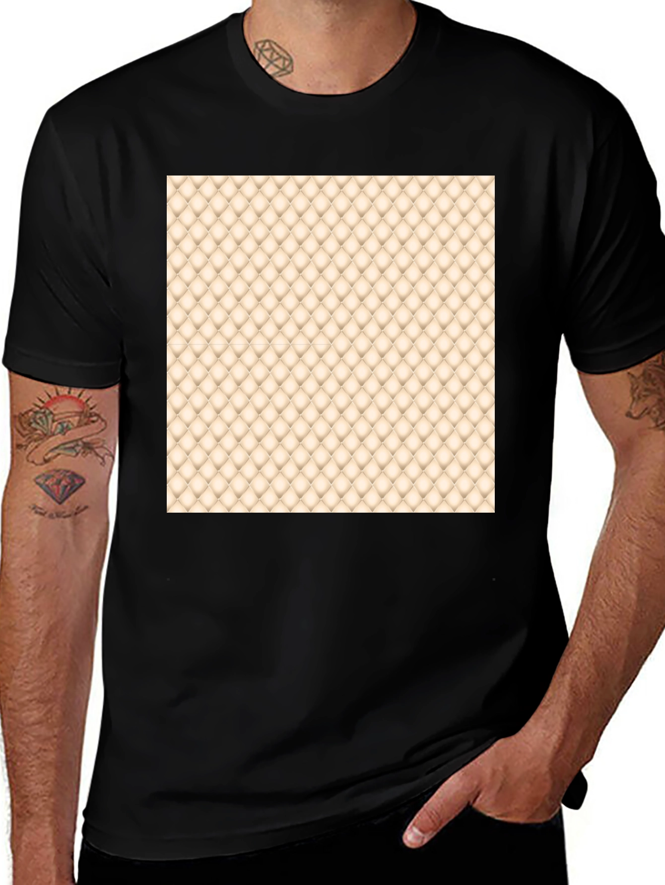 Variant 27 of Quilted Pattern Tee - Stylish Black Cotton T-Shirt for Men