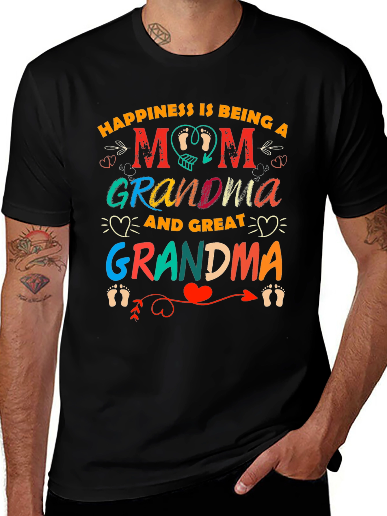 Variant 28 of Happiness Is Being A Mom Grandma and Great Grandma T-Shirt