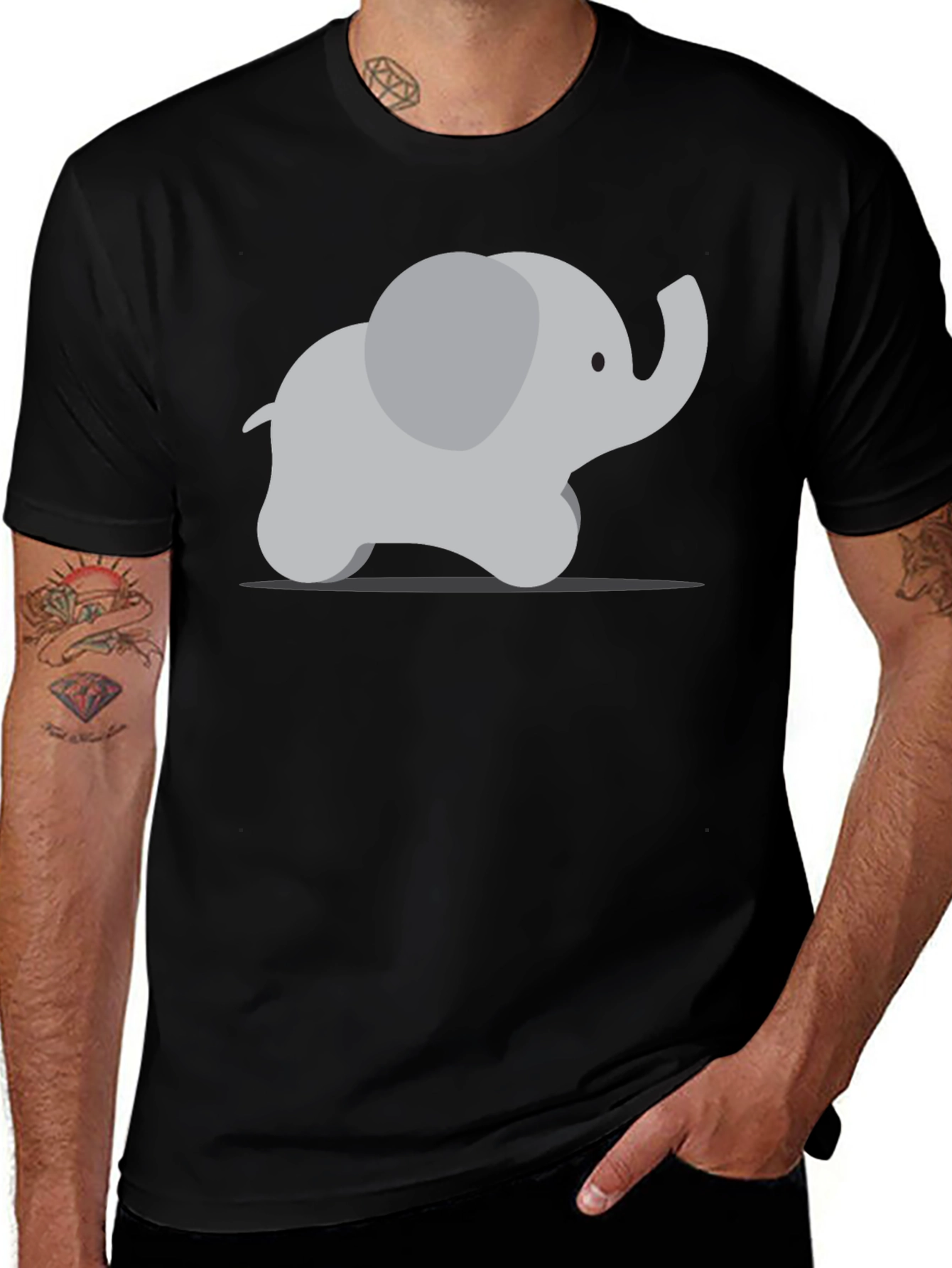 Variant 24 of Cute Cartoon Elephant Graphic Tee - Black