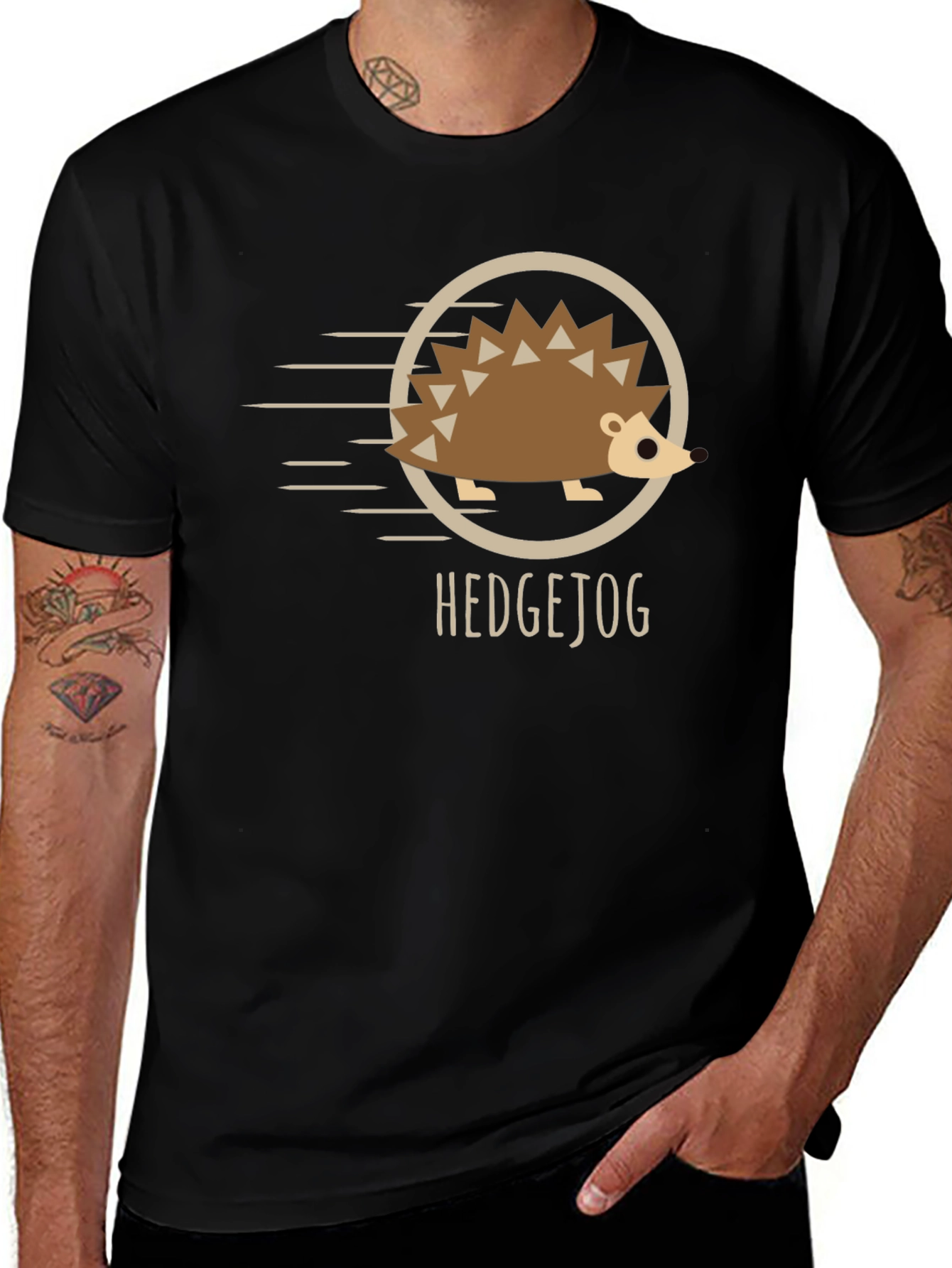 Variant 6 of Hedgehog Graphic Tee - Black Cotton T-Shirt