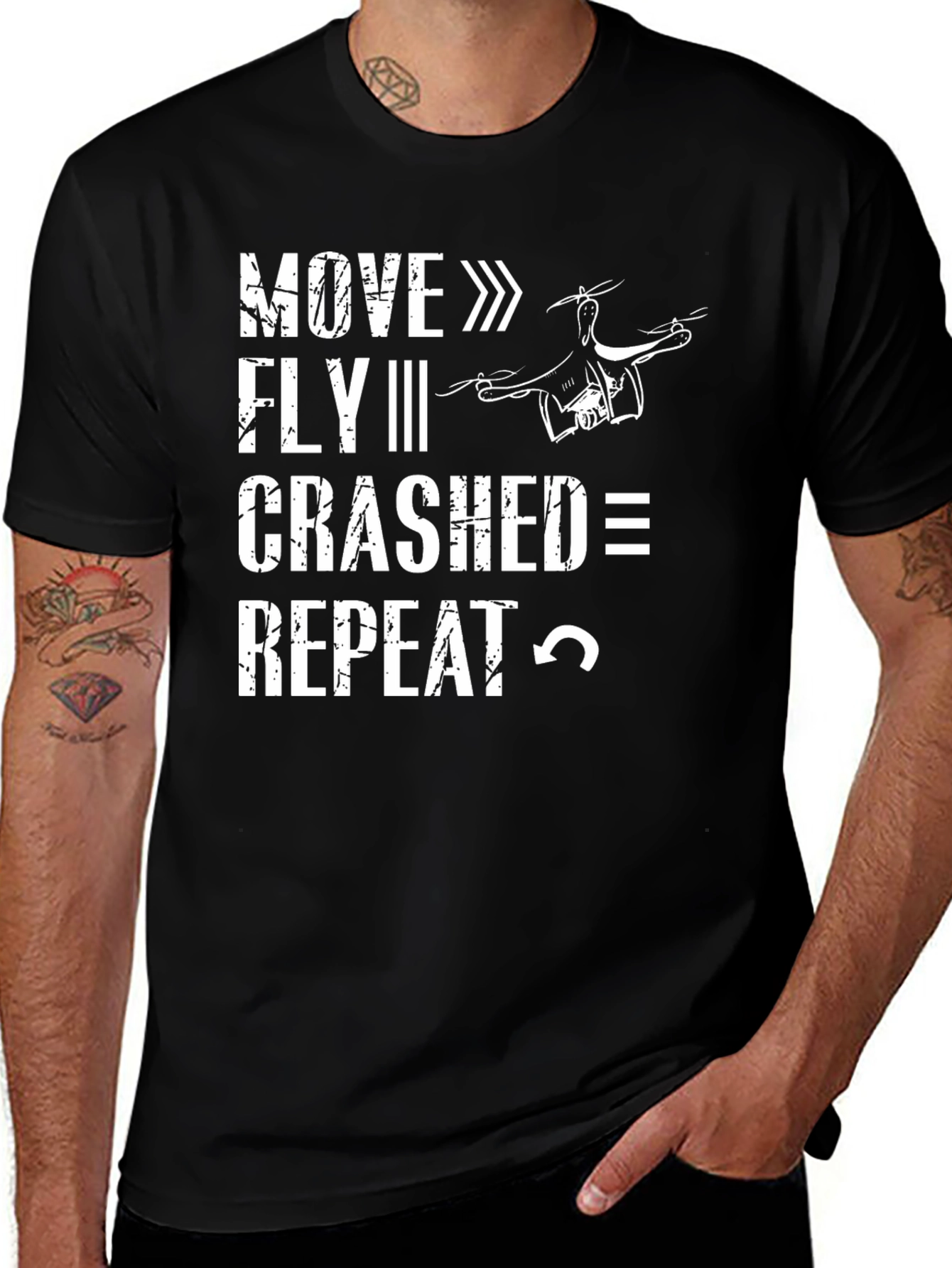 Variant 8 of Drone Enthusiast Black T-Shirt: Move Fly Crash Repeat