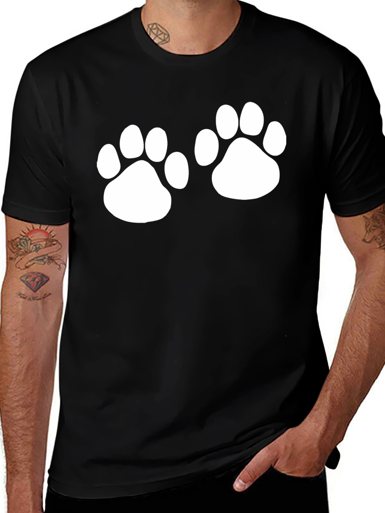 Variant 23 of Cute Animal Paw Print Graphic Tee - Black
