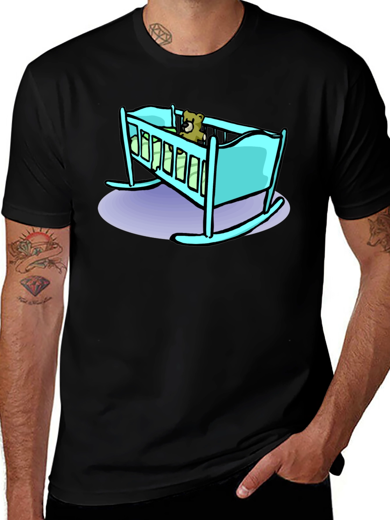 Variant 22 of Cute Crib Teddy Bear Black T-Shirt