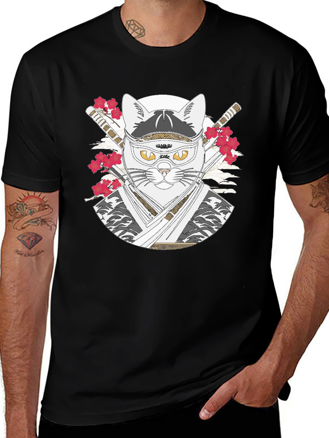 Variant 17 of Ninja Cat Graphic Tee - Black T-Shirt