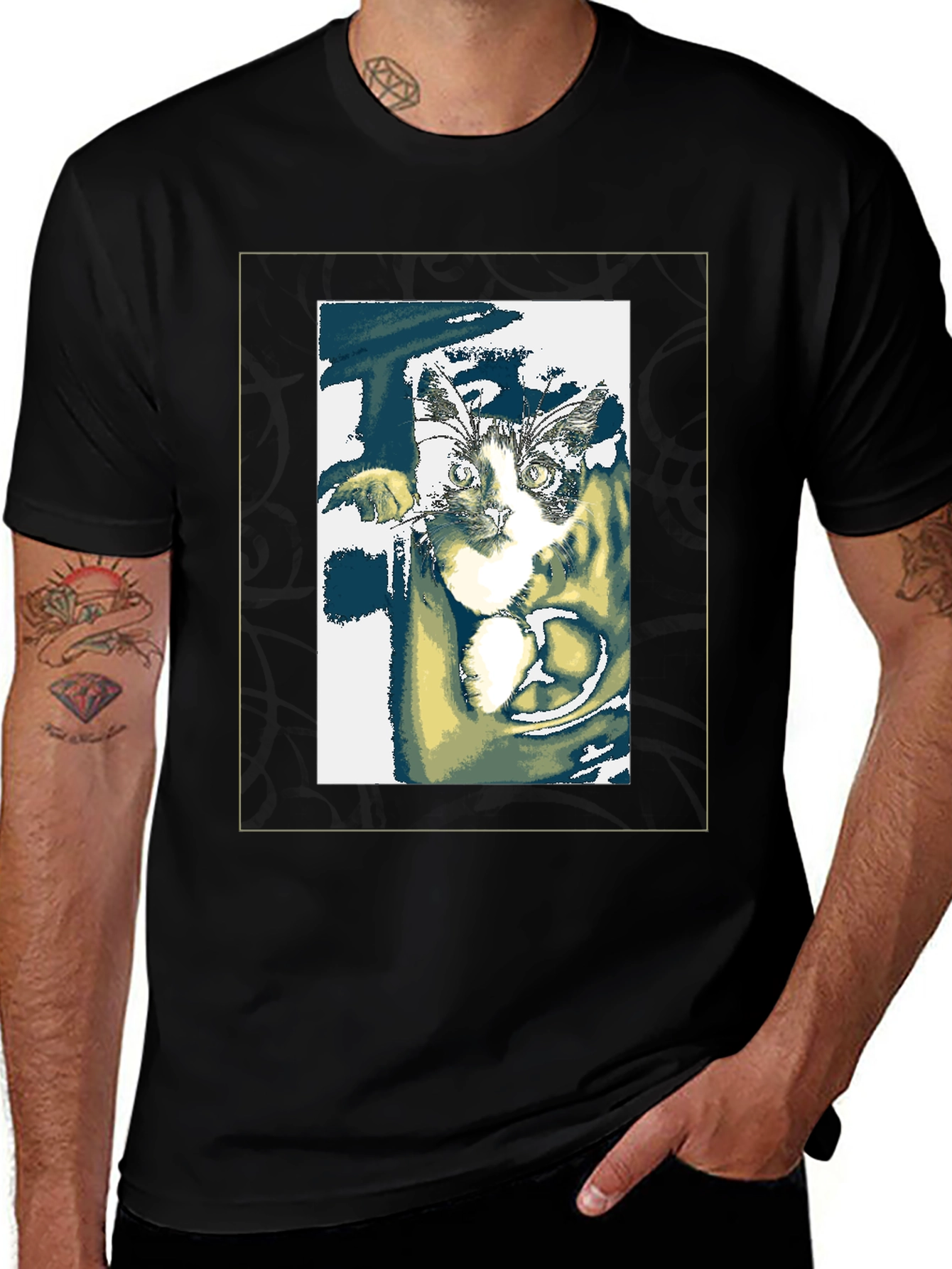 Variant 15 of Cat Portrait Graphic Tee - Unisex Black Cotton T-Shirt