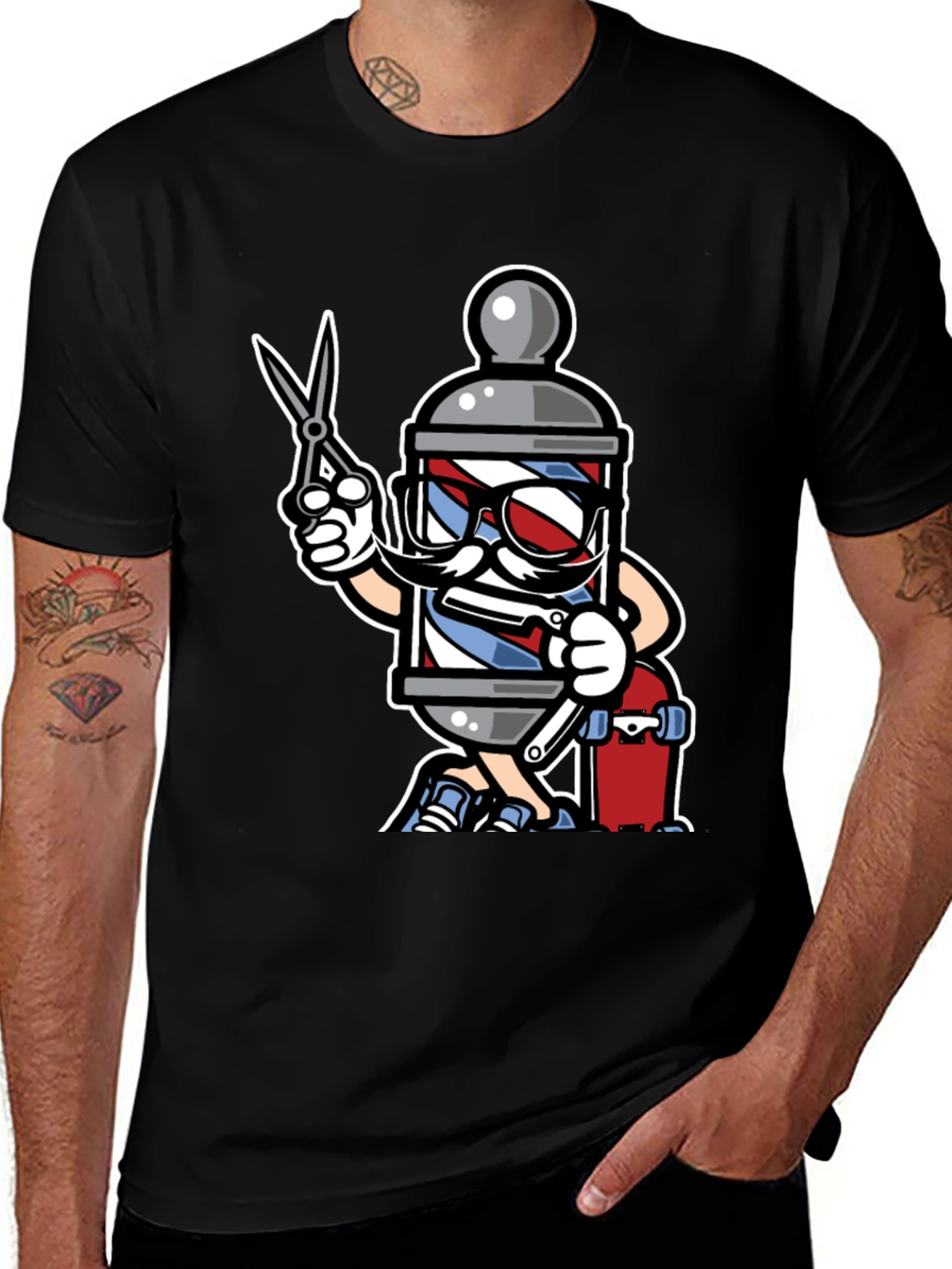 Variant 26 of Barber Pole Cartoon T-Shirt - Cool Barbershop Style