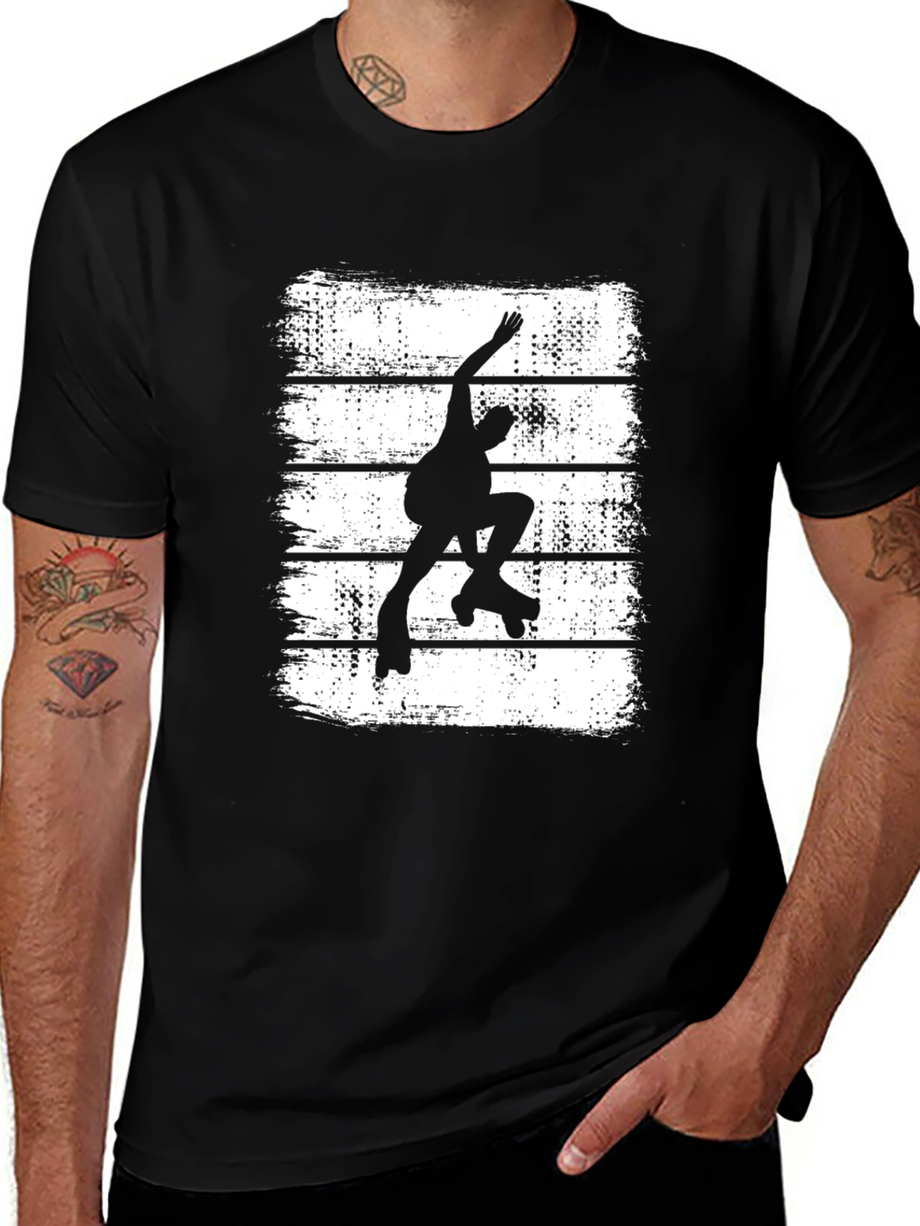 Variant 20 of Retro Roller Skate Silhouette T-Shirt - Black