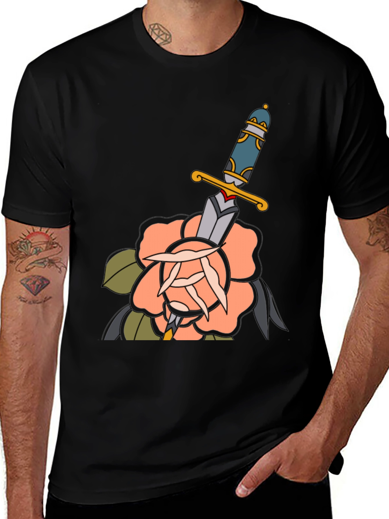 Variant 22 of Rose & Dagger Graphic Tee - Classic Tattoo Style