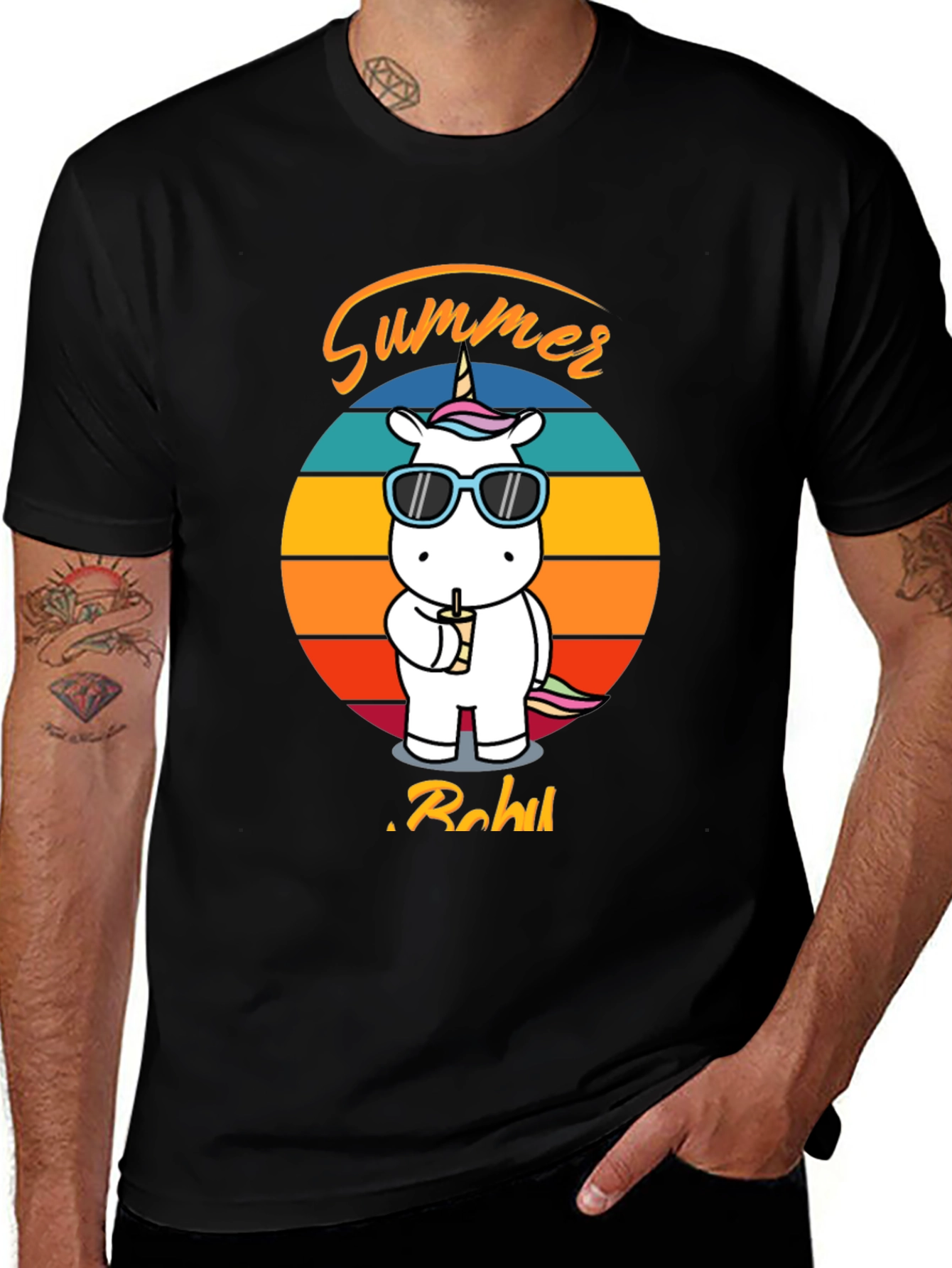 Variant 12 of Summer Unicorn Graphic T-Shirt - Men's Black Tee