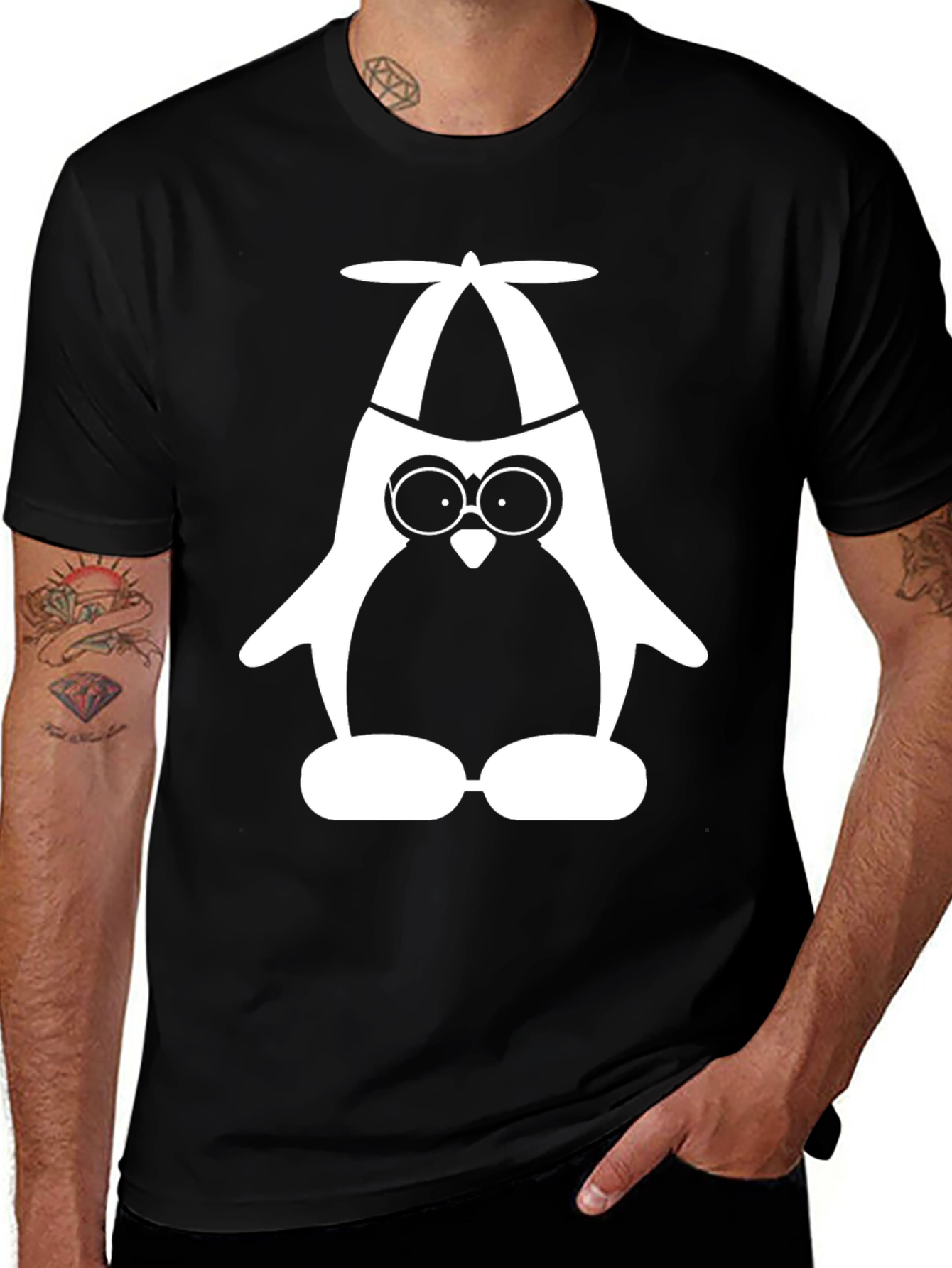 Variant 26 of Pilot Penguin Black T-Shirt - Cute Aviator Tee