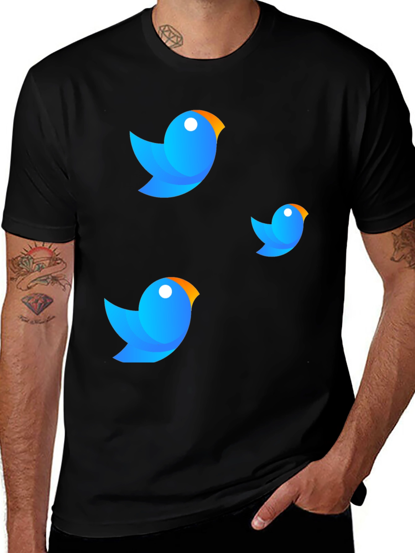 Variant 23 of Black T-Shirt with Blue Bird Design