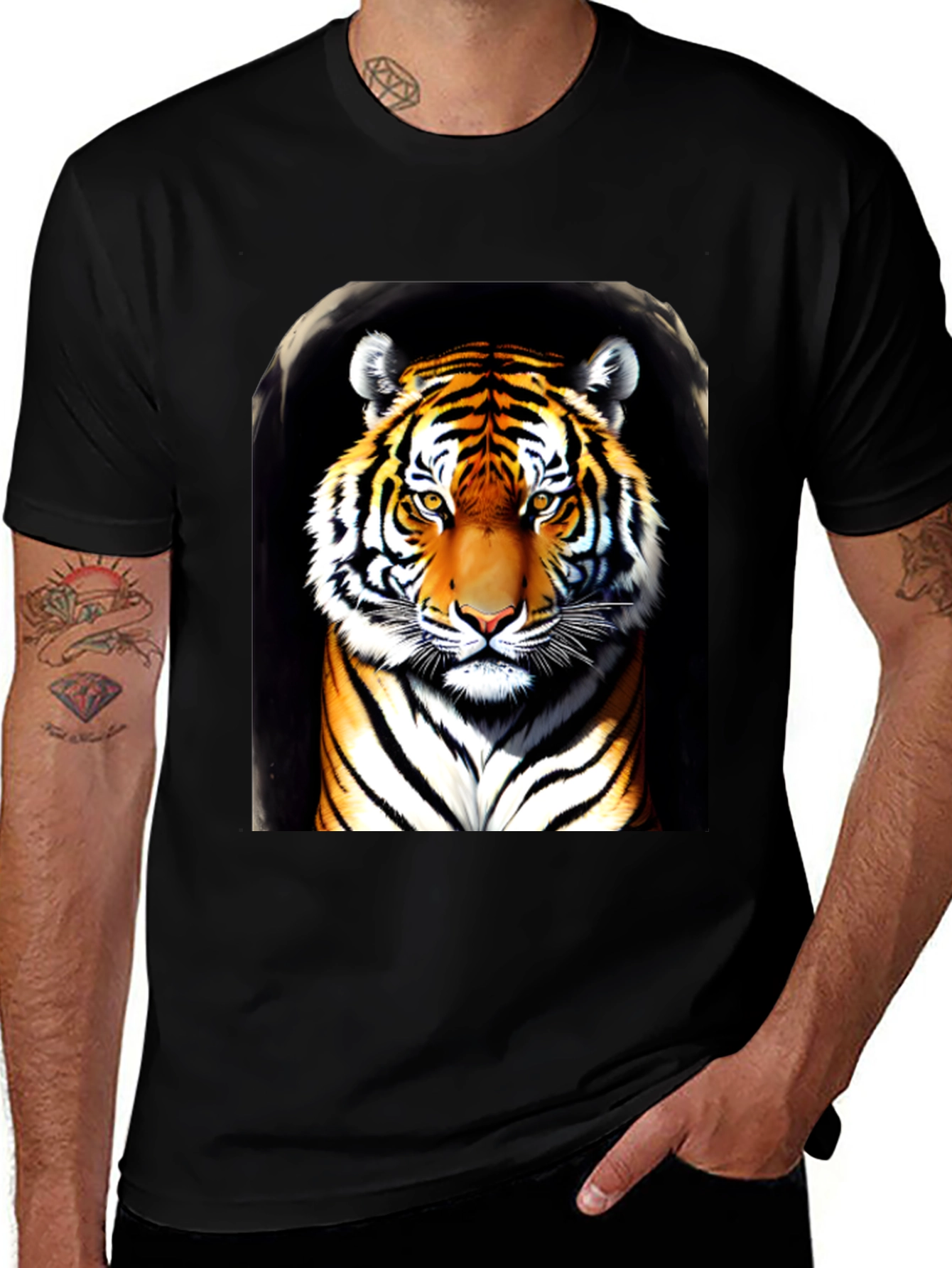 Variant 20 of Tiger Graphic Tee - Black Cotton Comfort Fit