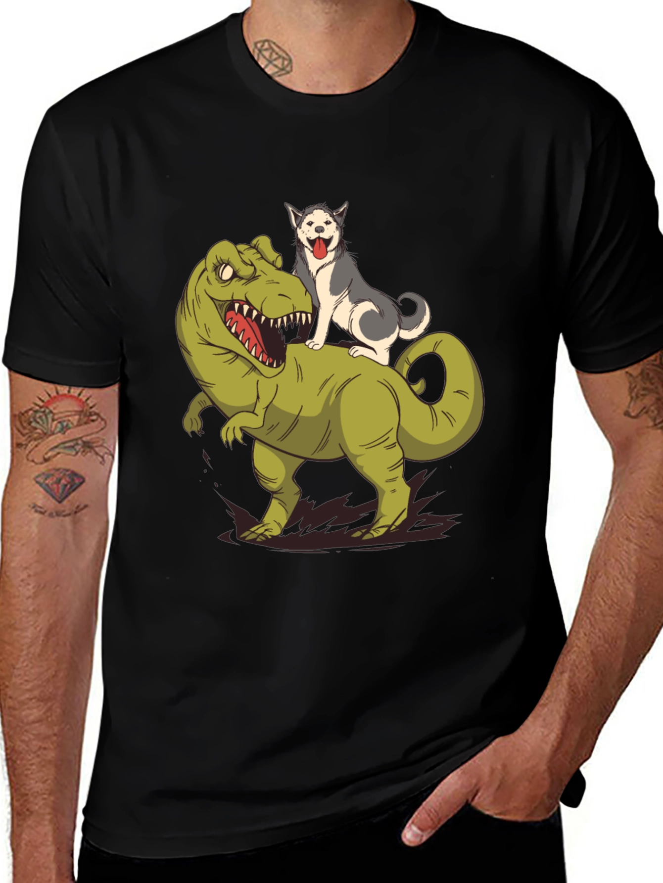 Dino Dog T-Shirt - Black Cotton Blend