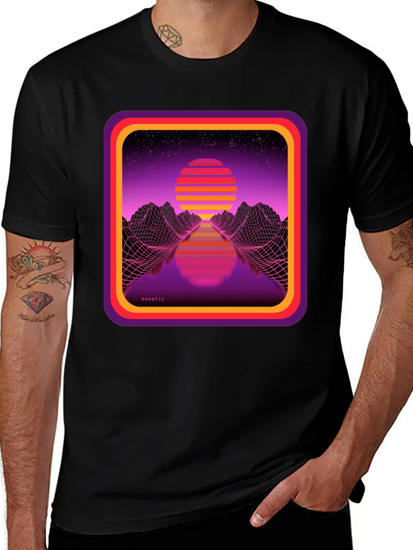 Variant 4 of Retro Sunset Graphic Tee - 80s Style Black T-Shirt