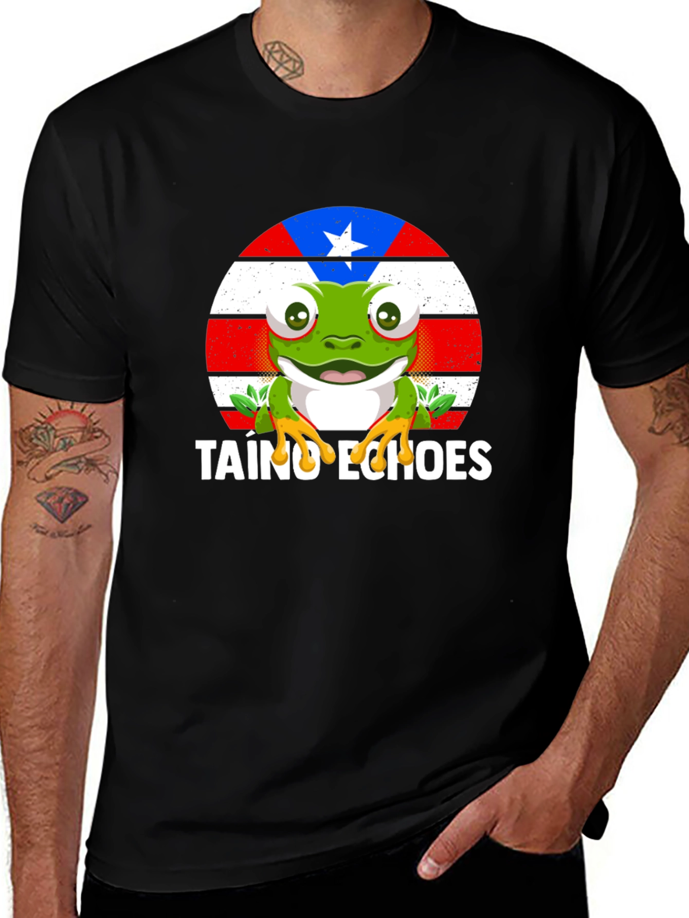Taino Echoes Frog Graphic Tee - Black Cotton Blend