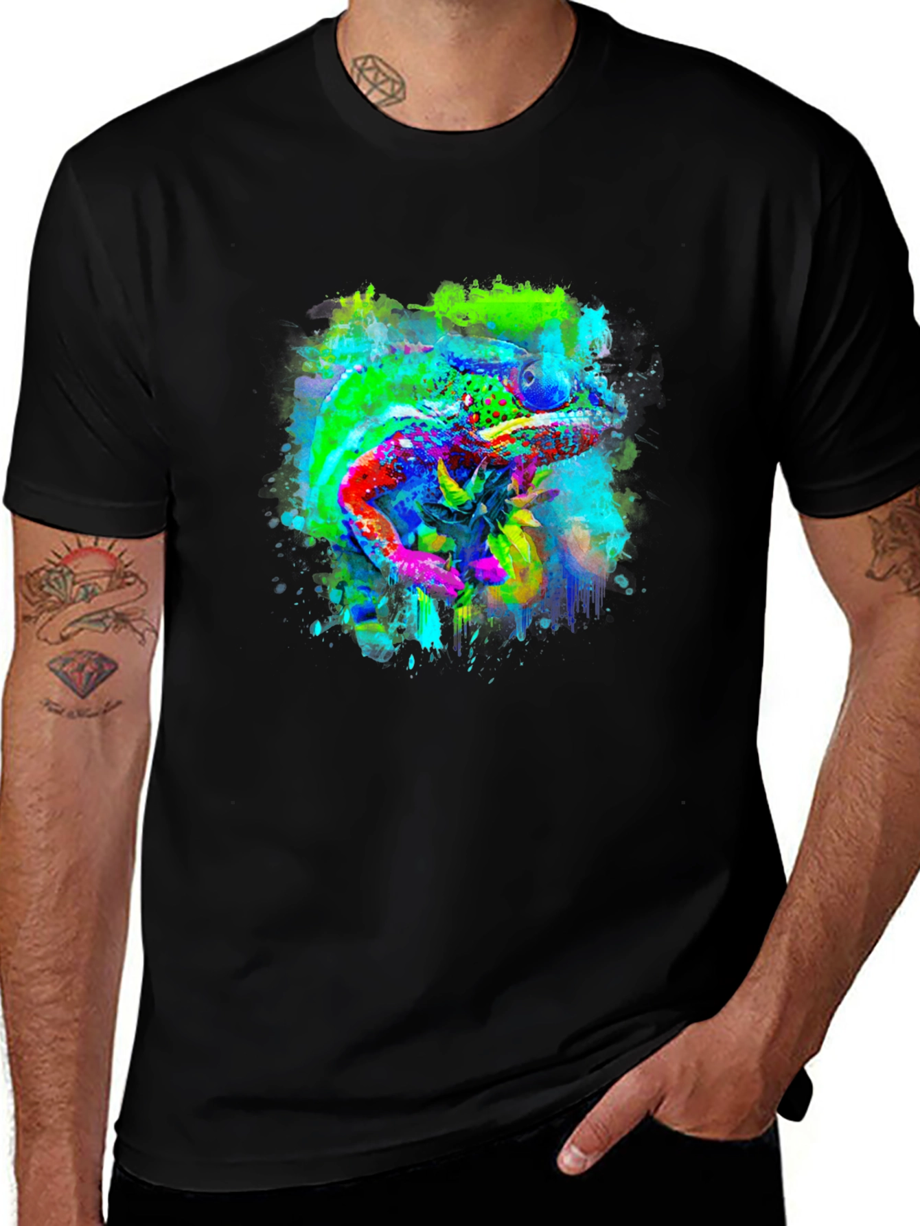 Variant 13 of Vibrant Chameleon Art Black T-Shirt