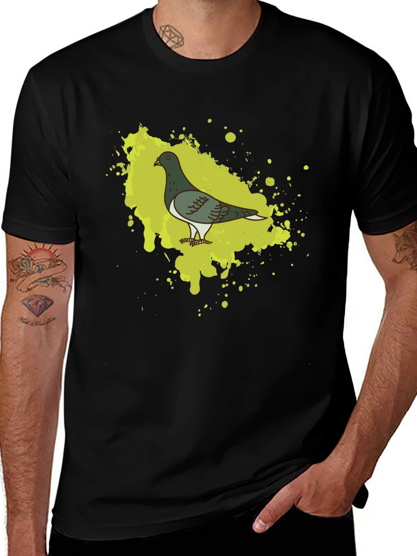 Variant 9 of Pigeon Splatter Graphic Tee - Unique Bird Lover Design