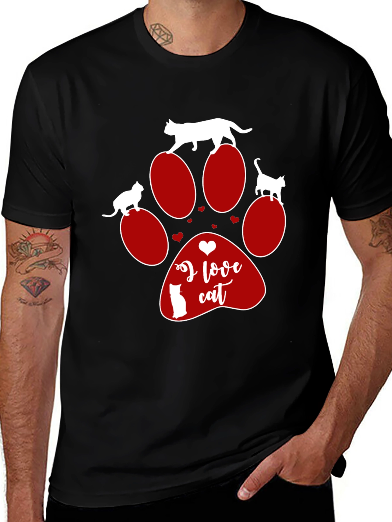 Variant 23 of I Love Cat T-Shirt Paw Print