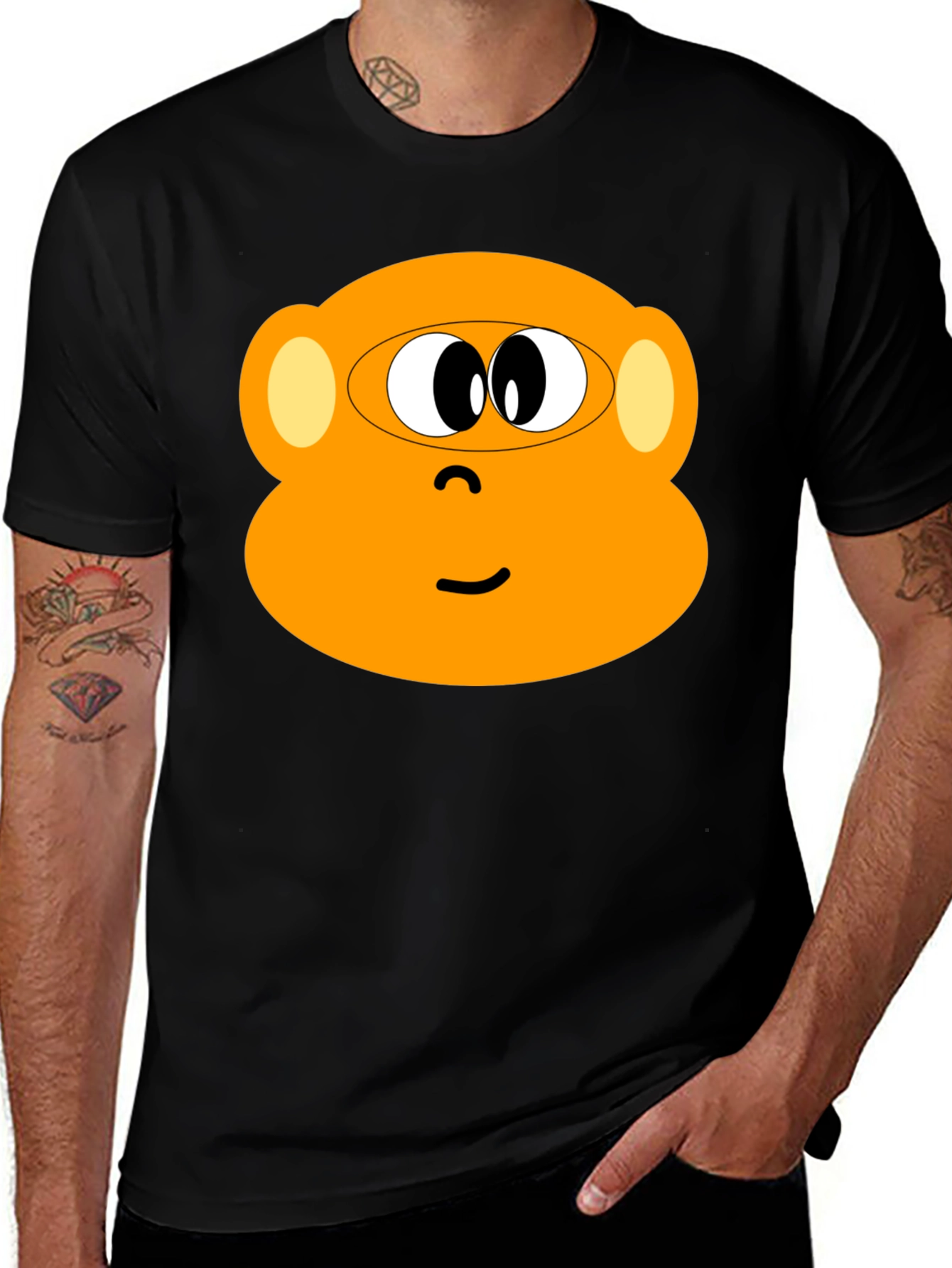Variant 26 of Monkey Face Graphic Tee - Black Cotton T-Shirt