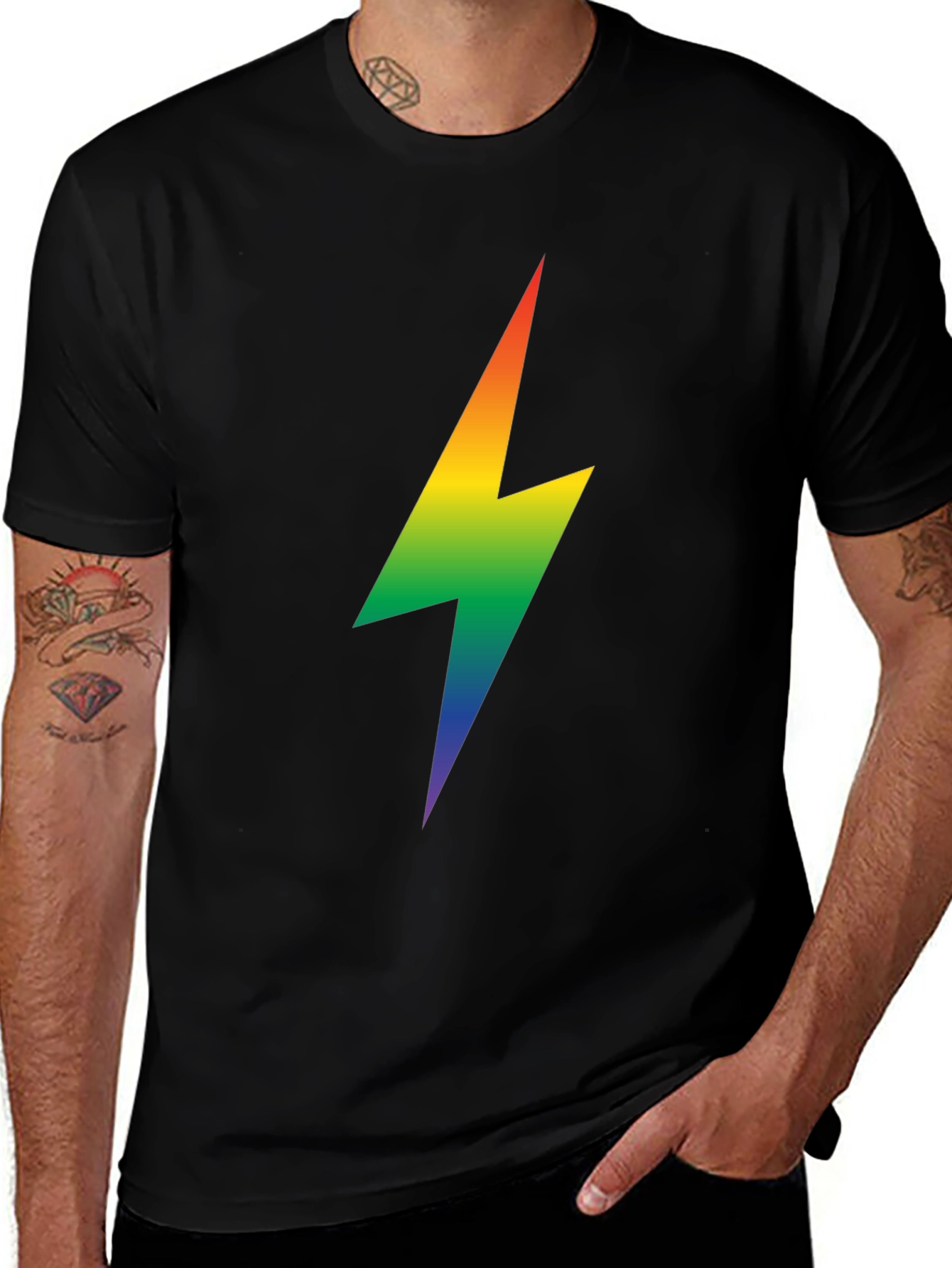Variant 14 of Rainbow Lightning Bolt Graphic Tee - Black
